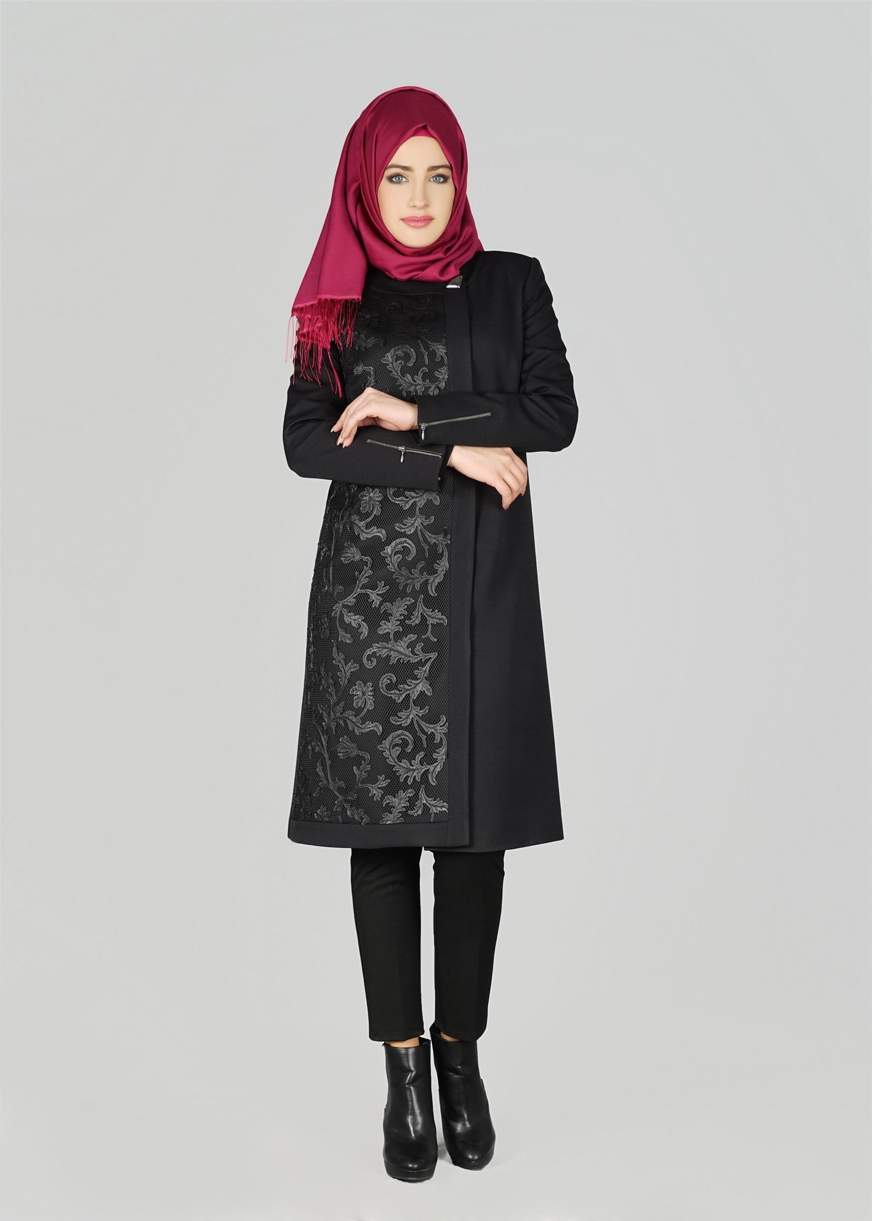 Tesettür giyim SİYAH 1960 TRENÇKOT