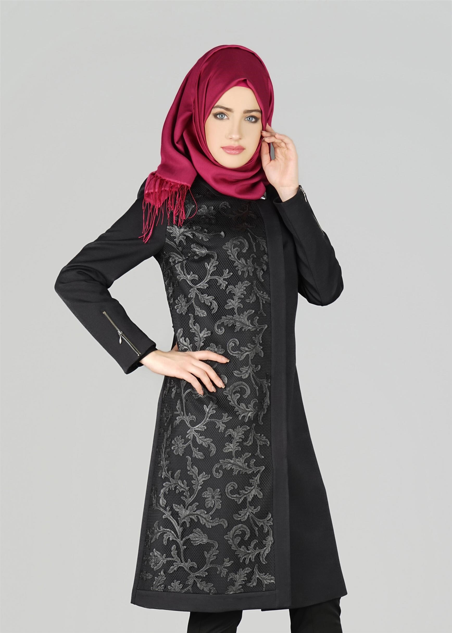 Tesettür giyim SİYAH 1960 TRENÇKOT