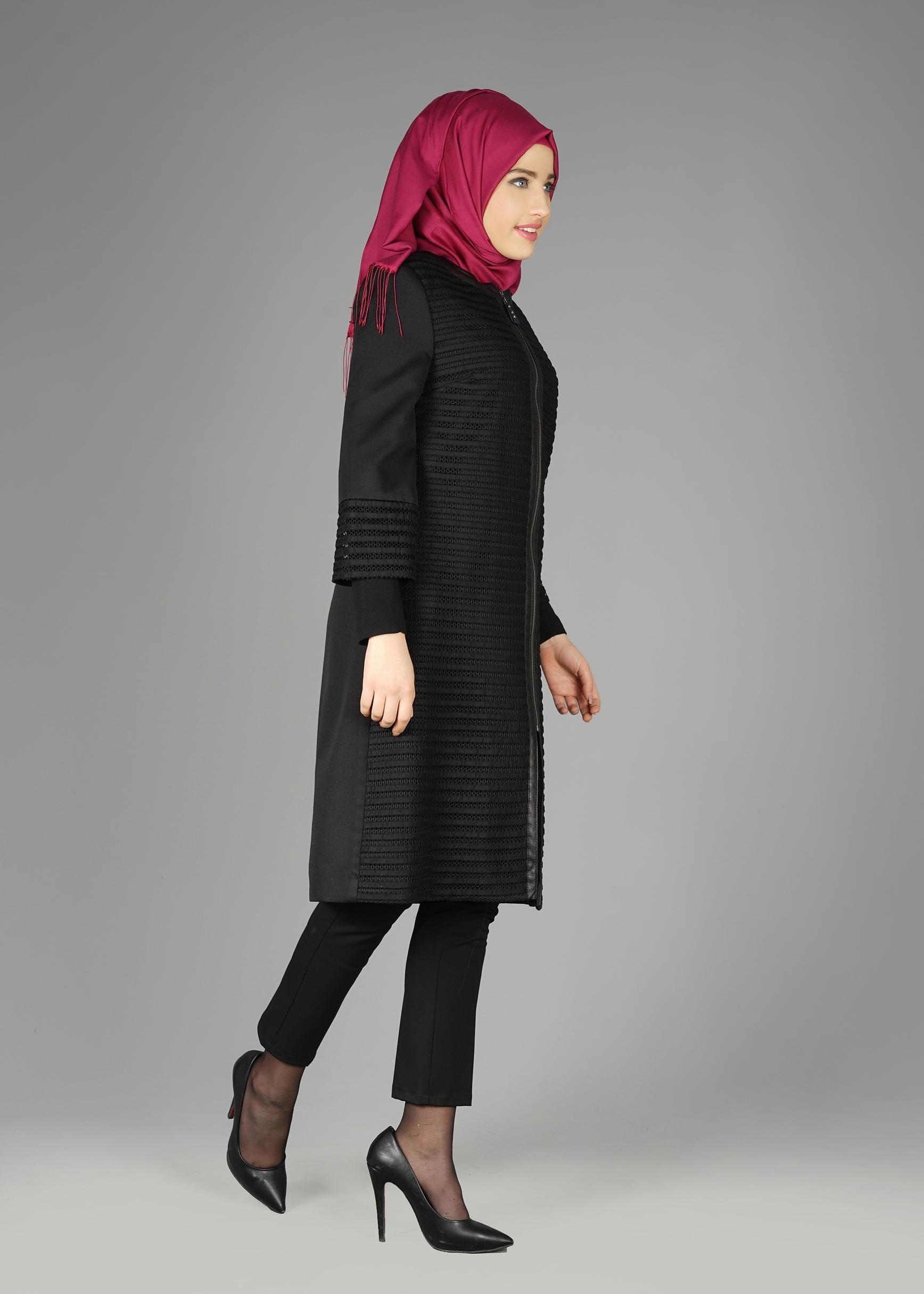 Tesettür giyim SİYAH 1961 TRENÇKOT