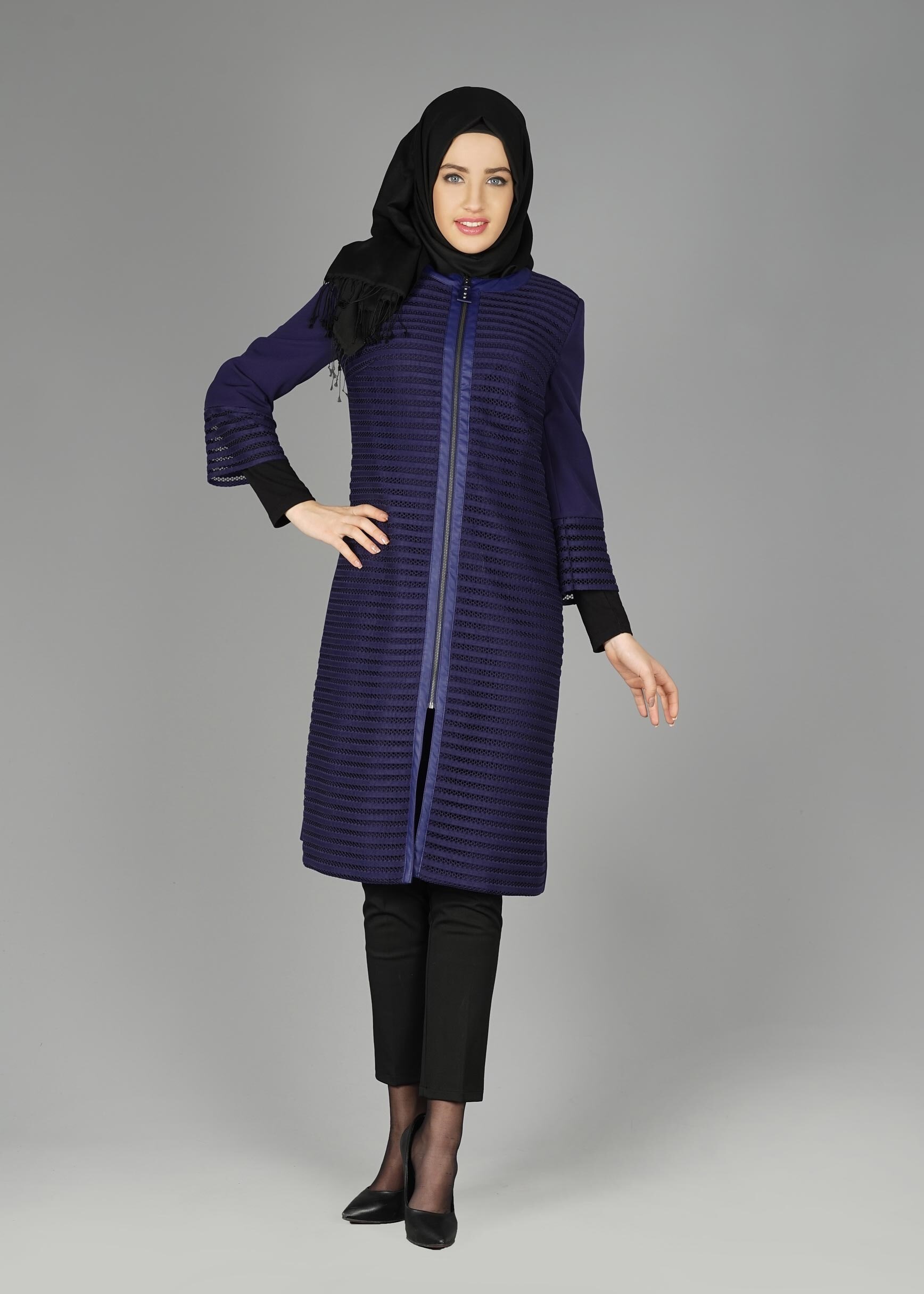 Tesettür giyim LACİVERT 1961 TRENÇKOT