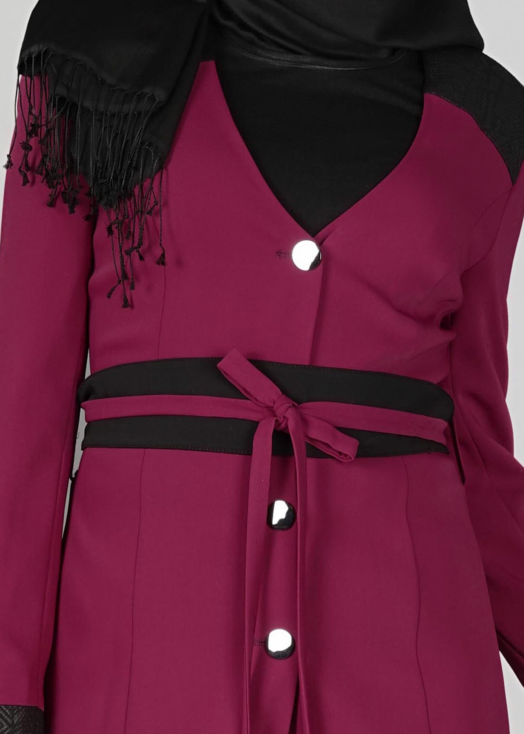 Tesettür giyim FUŞYA DÜĞMELİ KUŞAKLI CEKET 1965