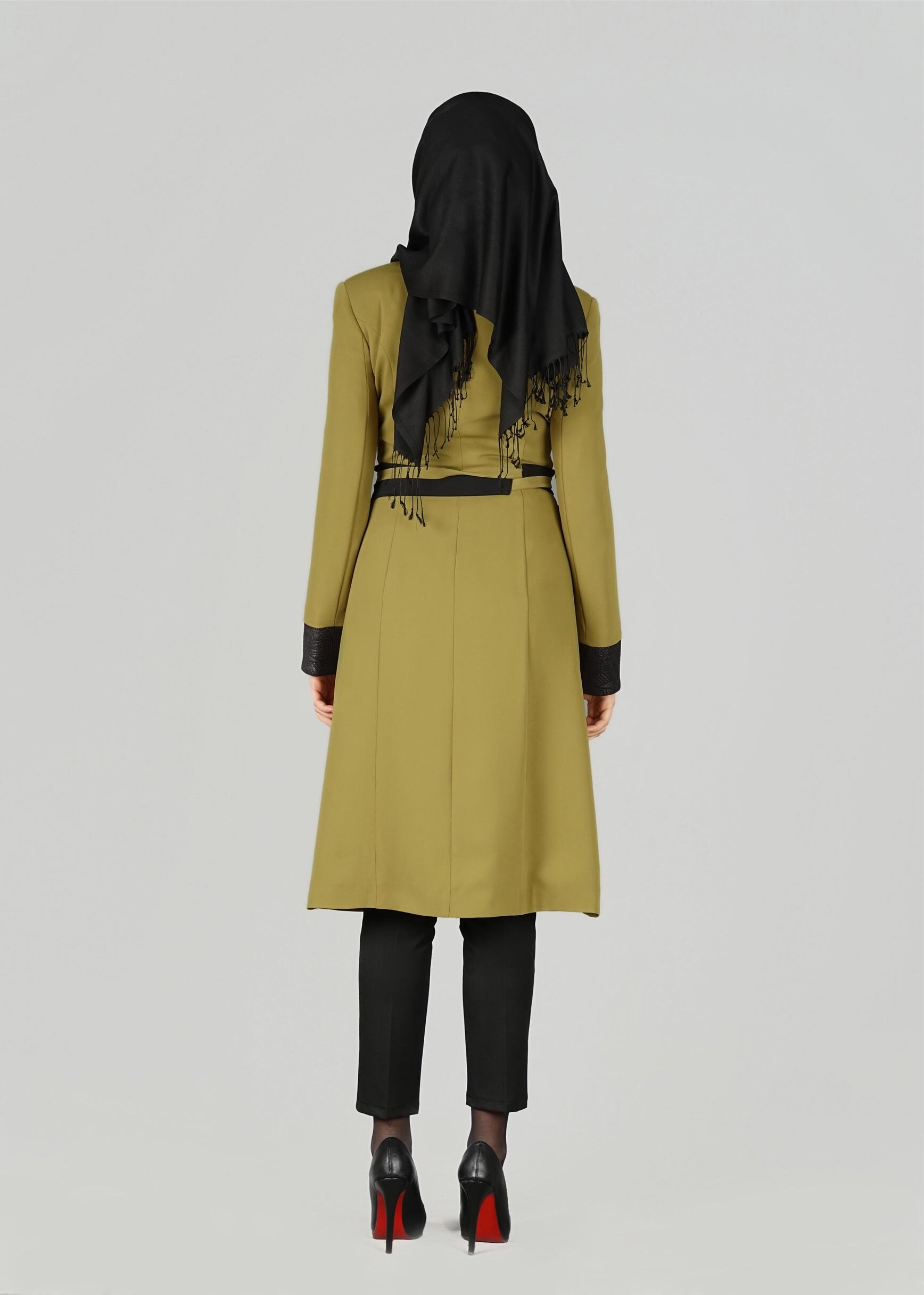 Tesettür giyim YEŞİL DÜĞMELİ KUŞAKLI CEKET 1965