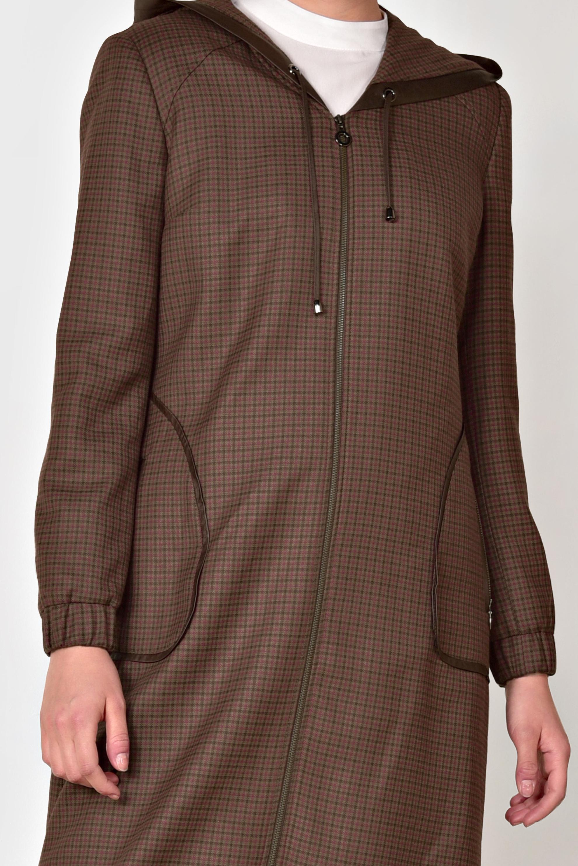 Tesettür giyim VİZON KAPÜŞONLU FERMUARLI TRENÇKOT 1915-1