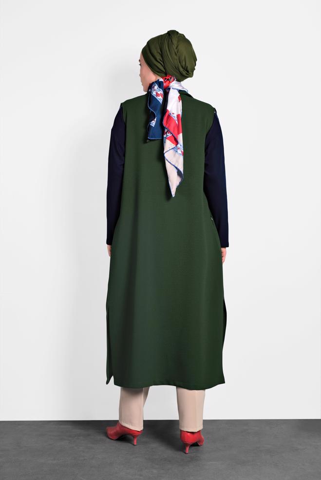 Vêtements hijab KAKI GILET À BOUTONNÉ 2641  - ALVİNA