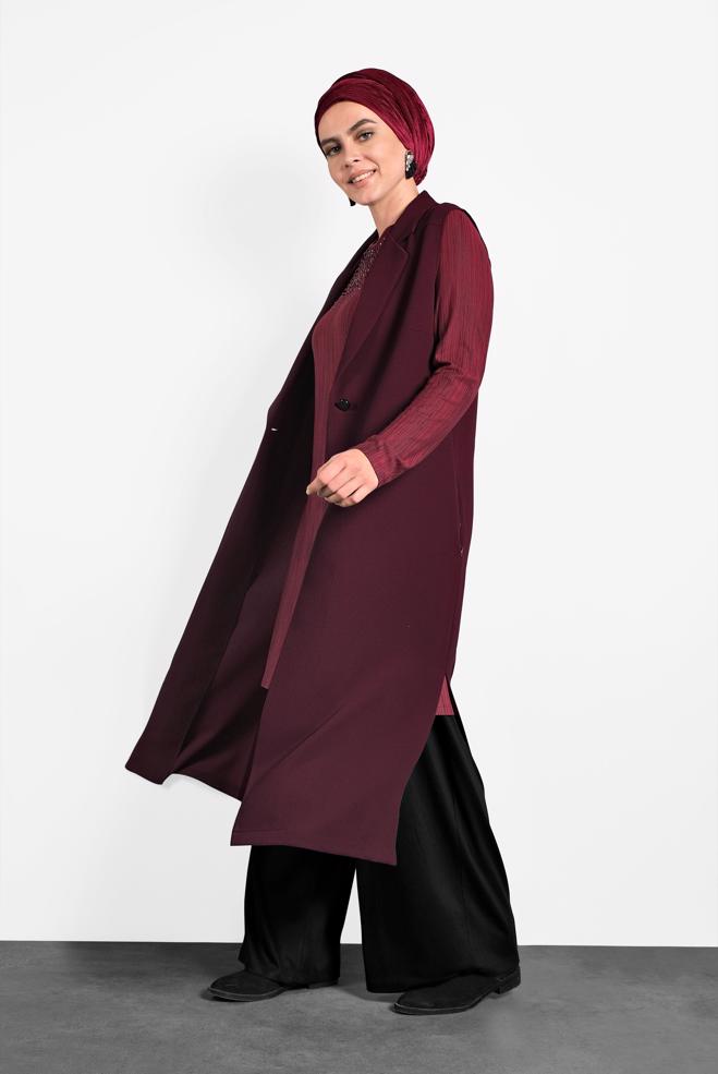 Vêtements hijab ROUGE BORDEAUX GILET À BOUTONNÉ 2641  - ALVİNA