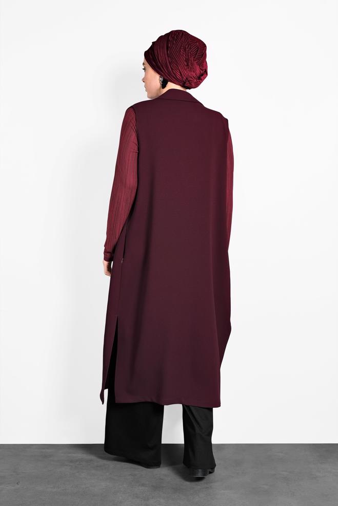 Vêtements hijab ROUGE BORDEAUX GILET À BOUTONNÉ 2641  - ALVİNA