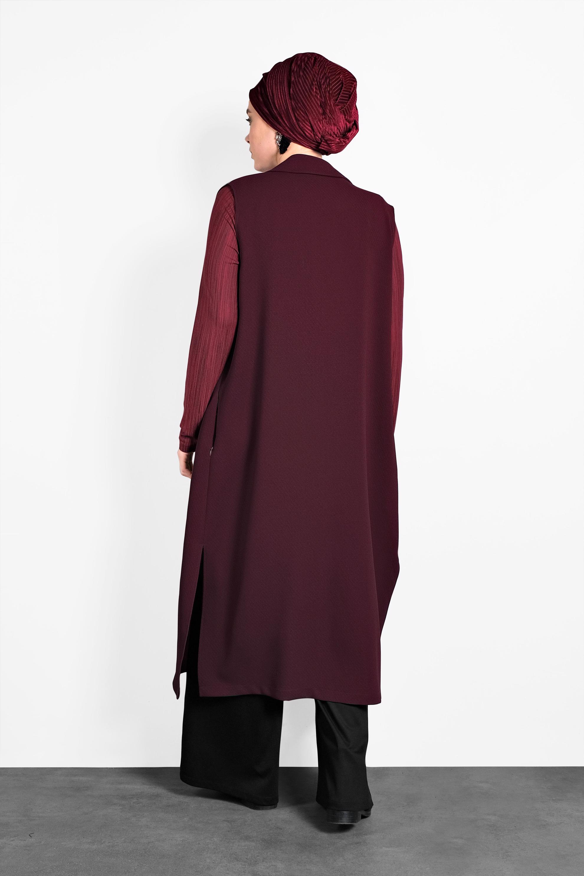 Tesettür giyim BORDO TEK DÜĞMELİ KLASİK YELEK 2641
