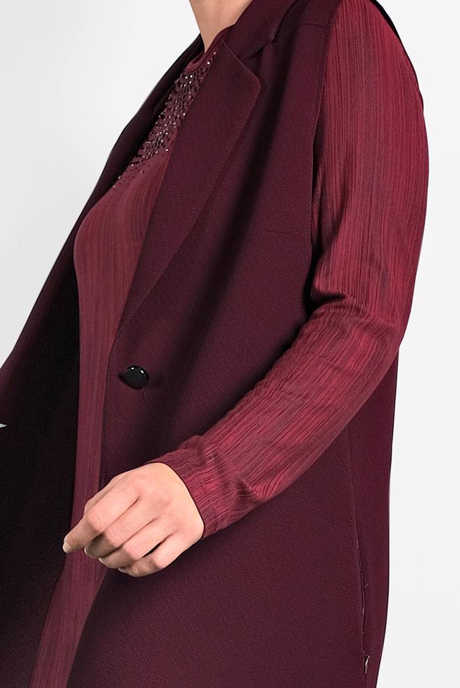Vêtements hijab ROUGE BORDEAUX GILET À BOUTONNÉ 2641  - ALVİNA