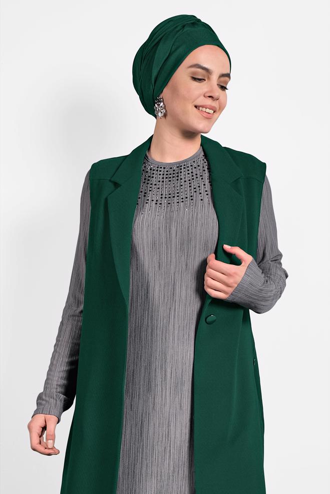 Vêtements hijab VERT GILET À BOUTONNÉ 2641  - ALVİNA