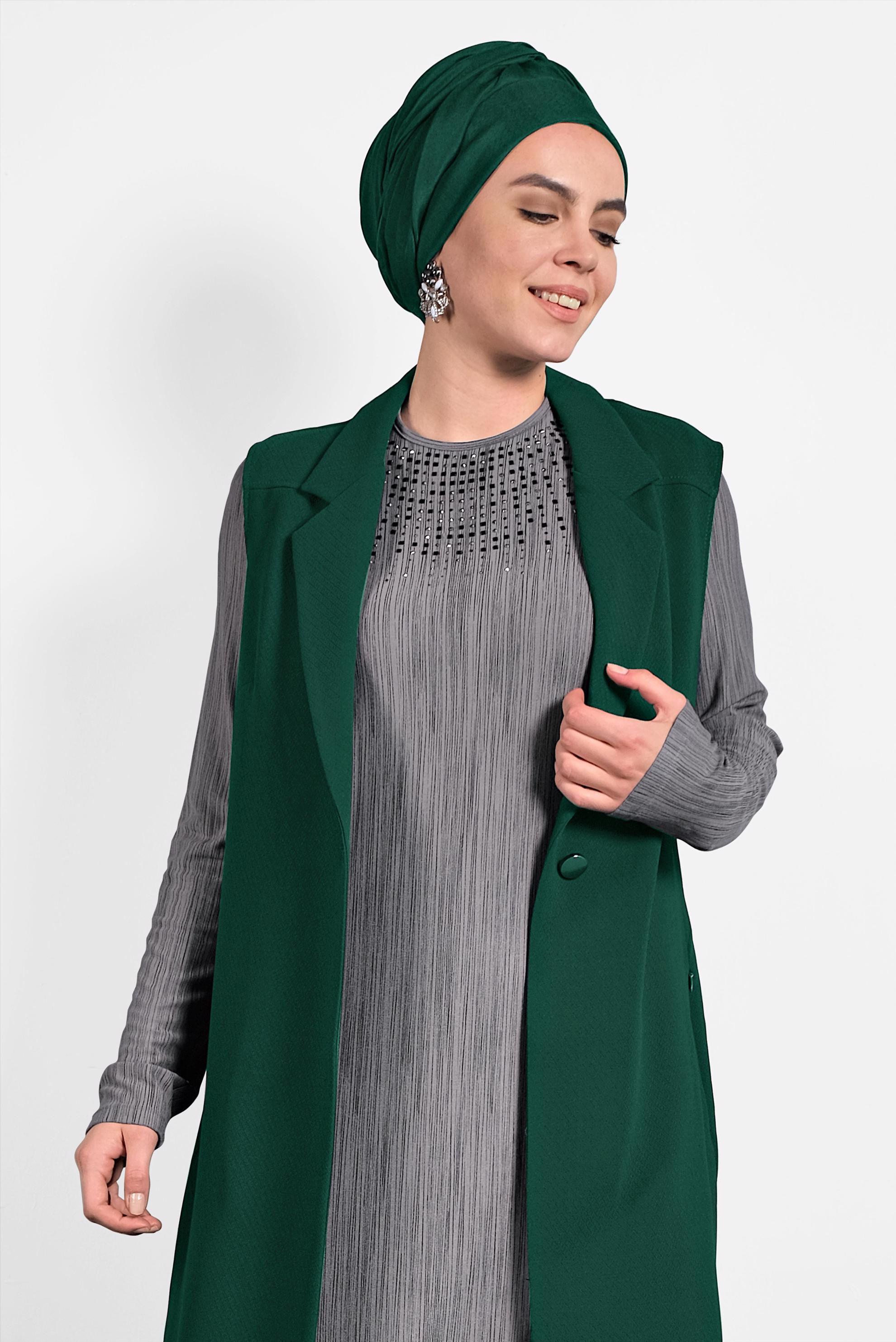 Vêtements hijab VERT GILET À BOUTONNÉ 2641 