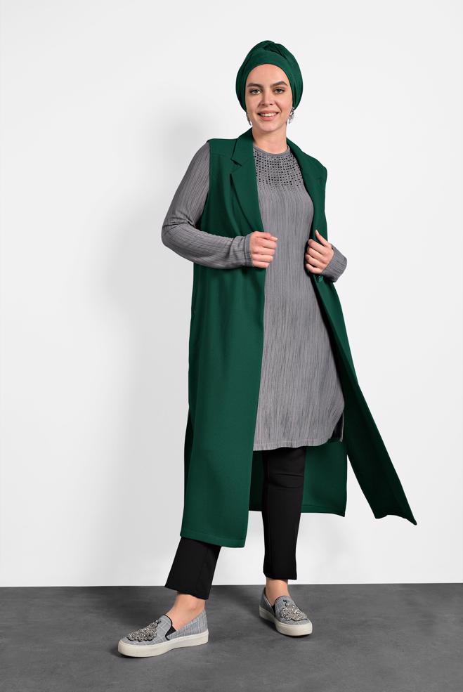 Vêtements hijab VERT GILET À BOUTONNÉ 2641  - ALVİNA