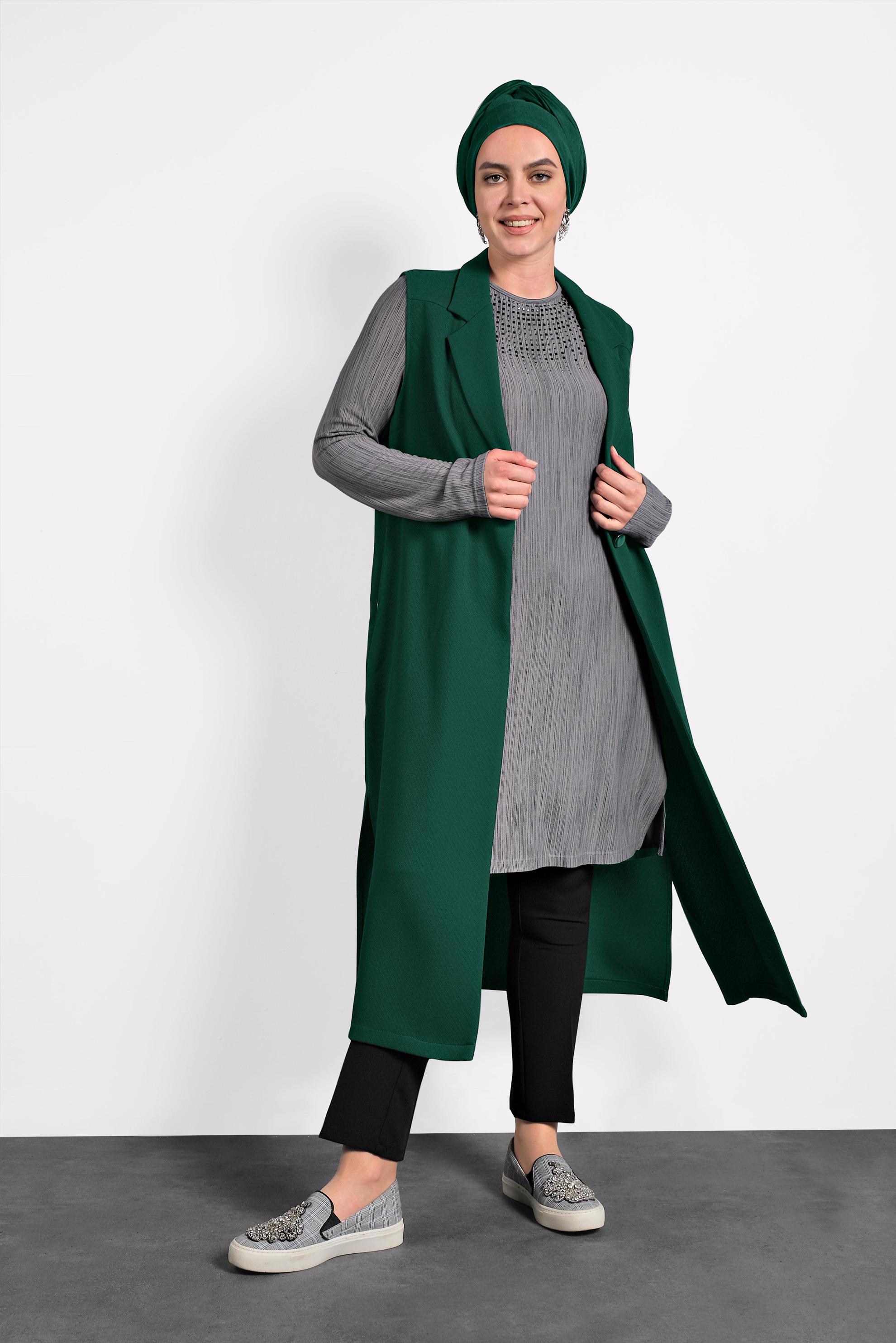 Vêtements hijab VERT GILET À BOUTONNÉ 2641 