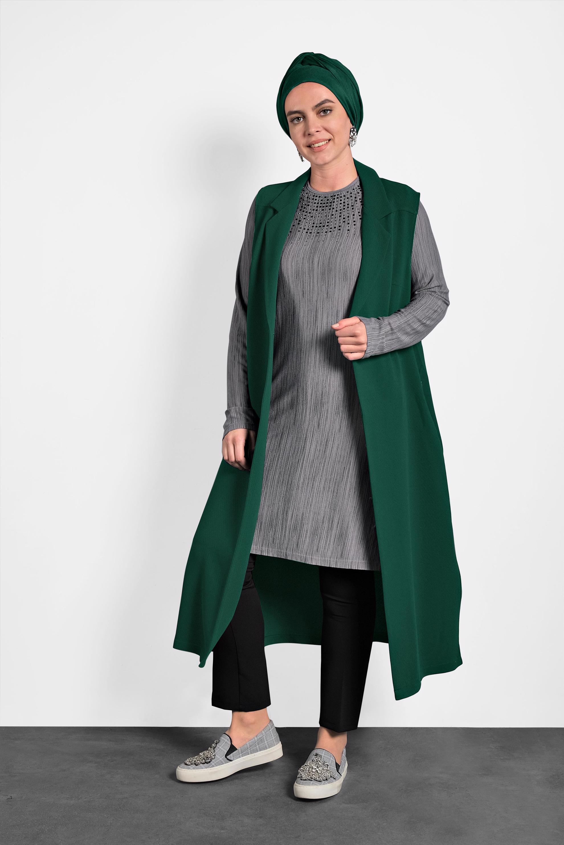 Vêtements hijab VERT GILET À BOUTONNÉ 2641 