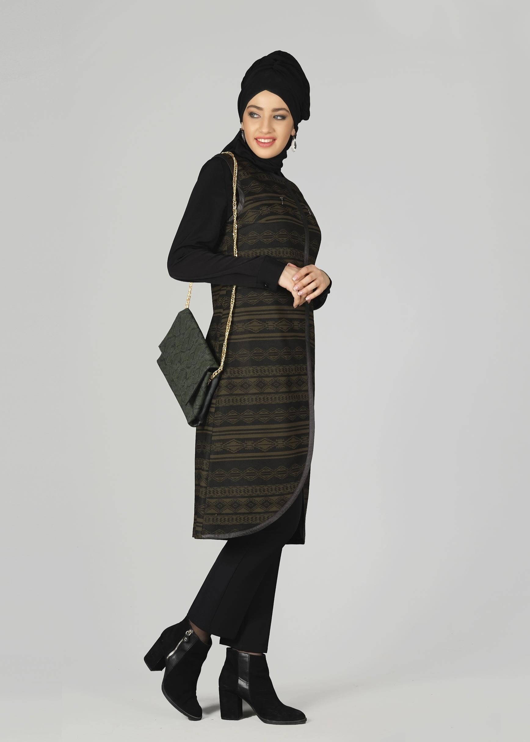 Tesettür giyim HAKİ 4028 YELEK