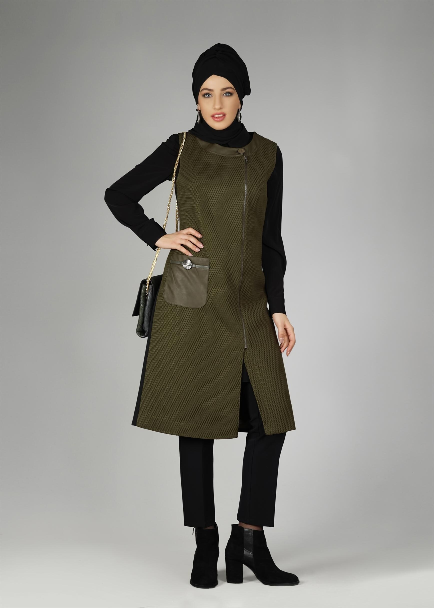 Tesettür giyim HAKİ 4034 YELEK