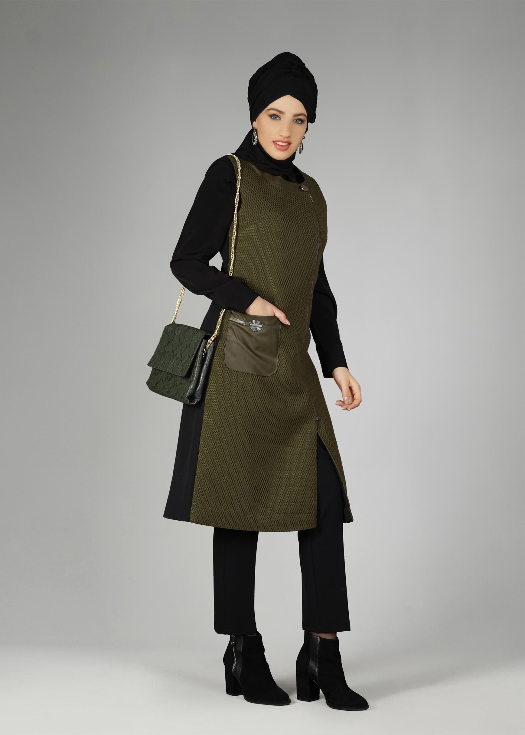 Tesettür giyim HAKİ 4034 YELEK