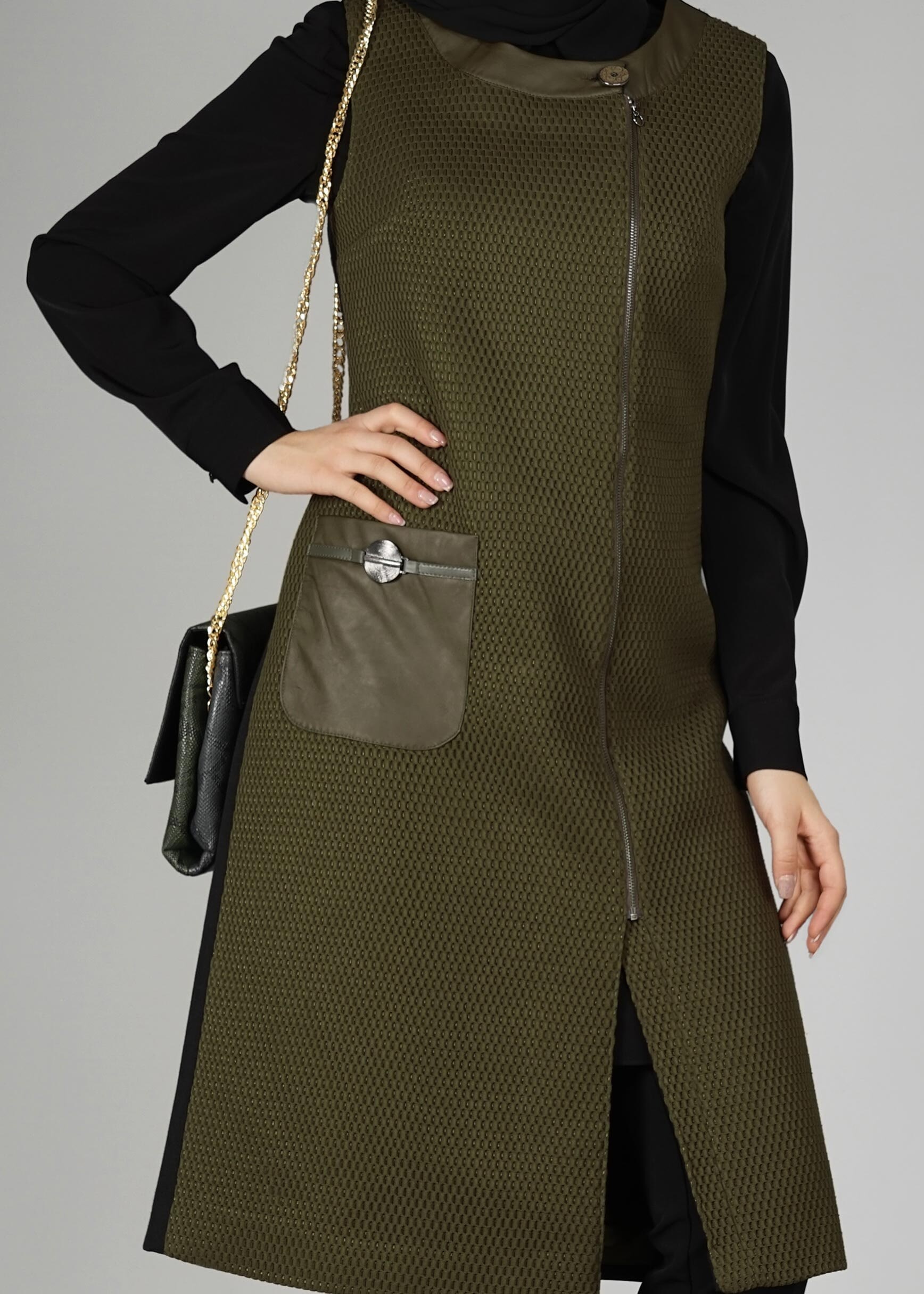 Tesettür giyim HAKİ 4034 YELEK