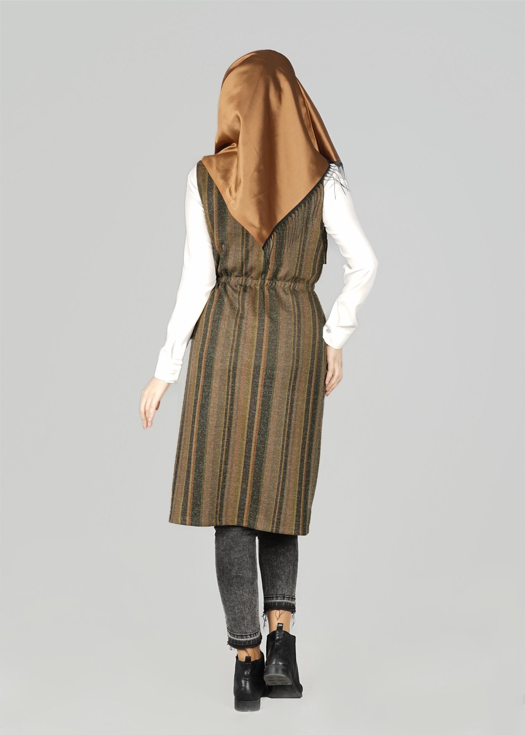 Tesettür giyim HAKİ BELİ KEMER DETAYLI YELEK 4069 