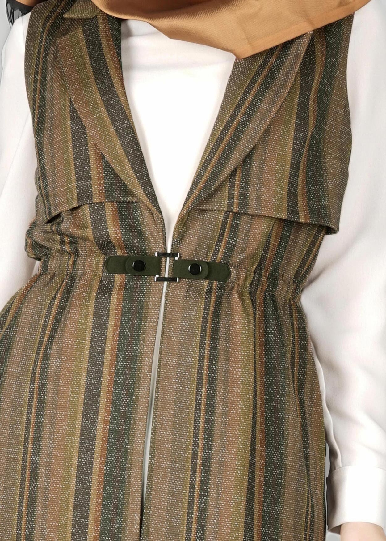 Tesettür giyim HAKİ BELİ KEMER DETAYLI YELEK 4069 