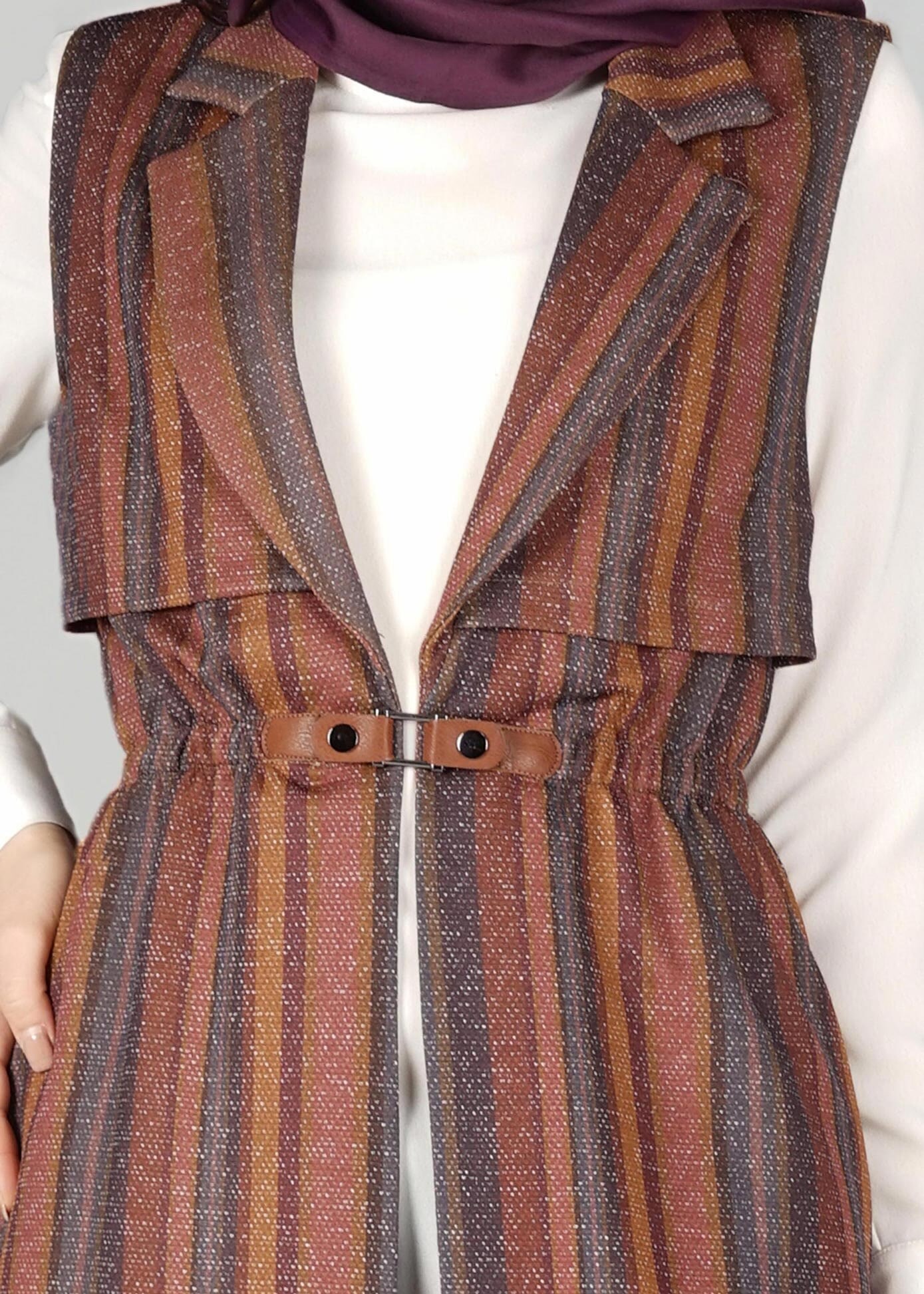 Tesettür giyim LACİVERT BELİ KEMER DETAYLI YELEK 4069 