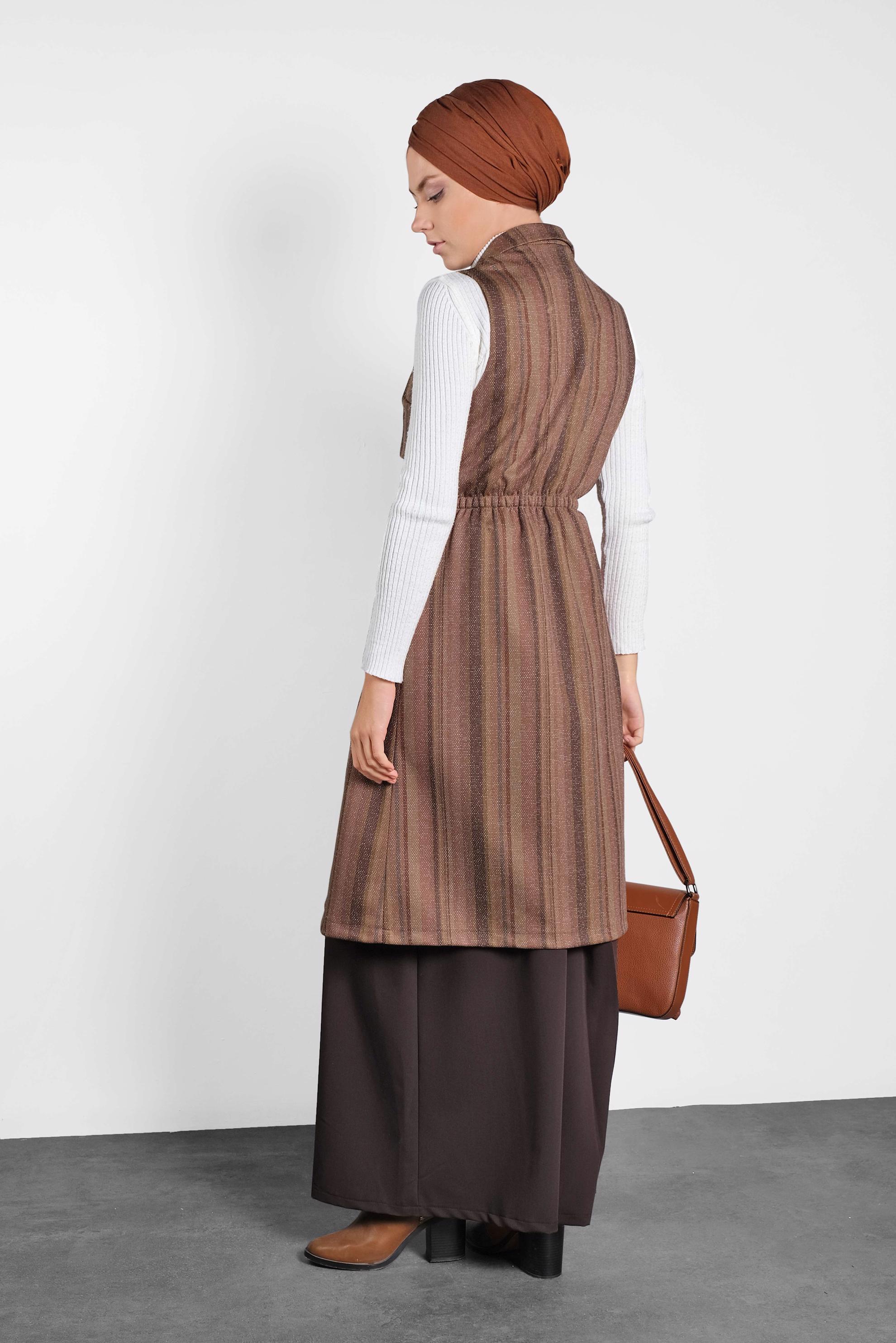 Tesettür giyim PUDRA BELİ KEMER DETAYLI YELEK 4069 