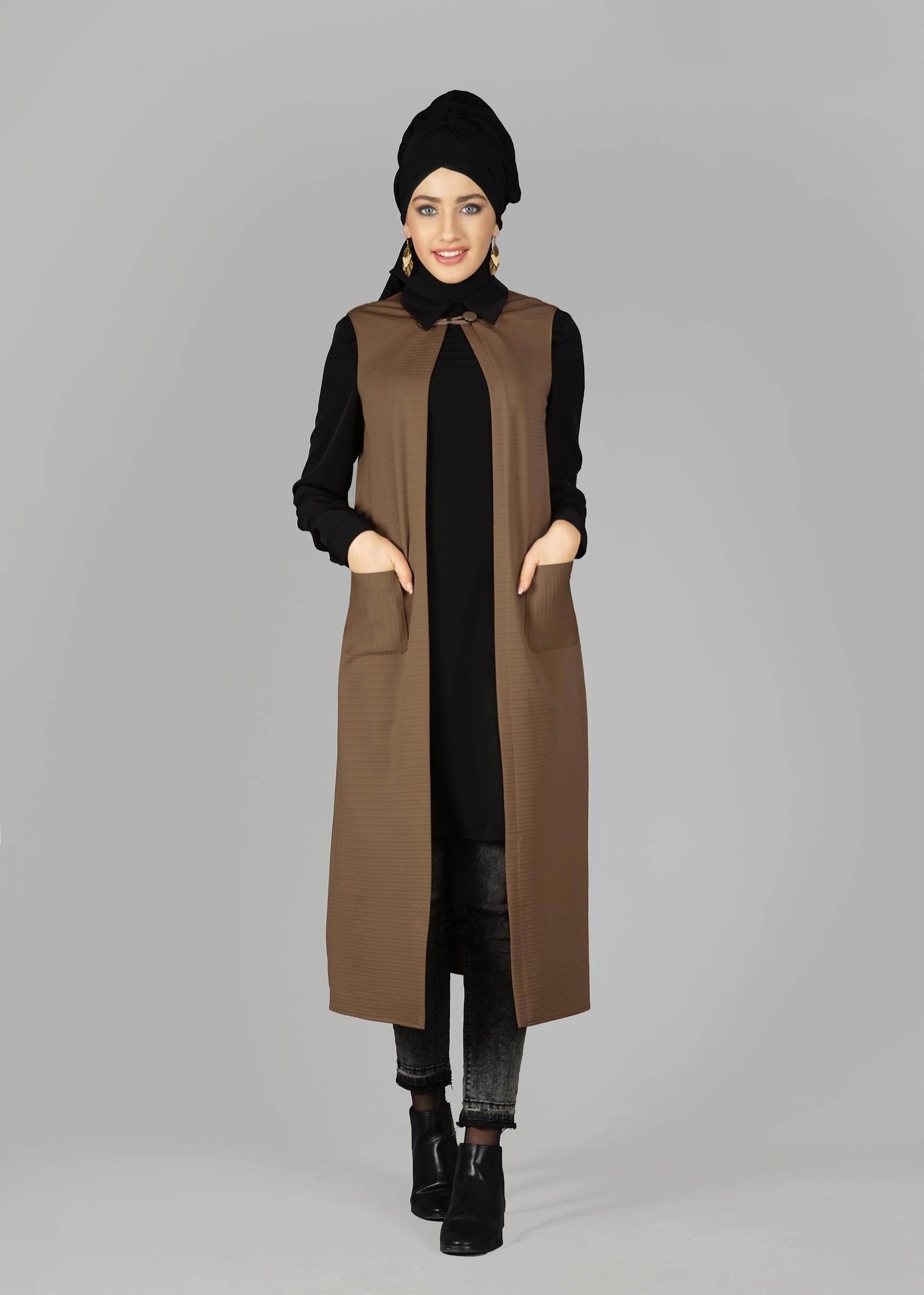 Tesettür giyim KAHVE 4710 YELEK