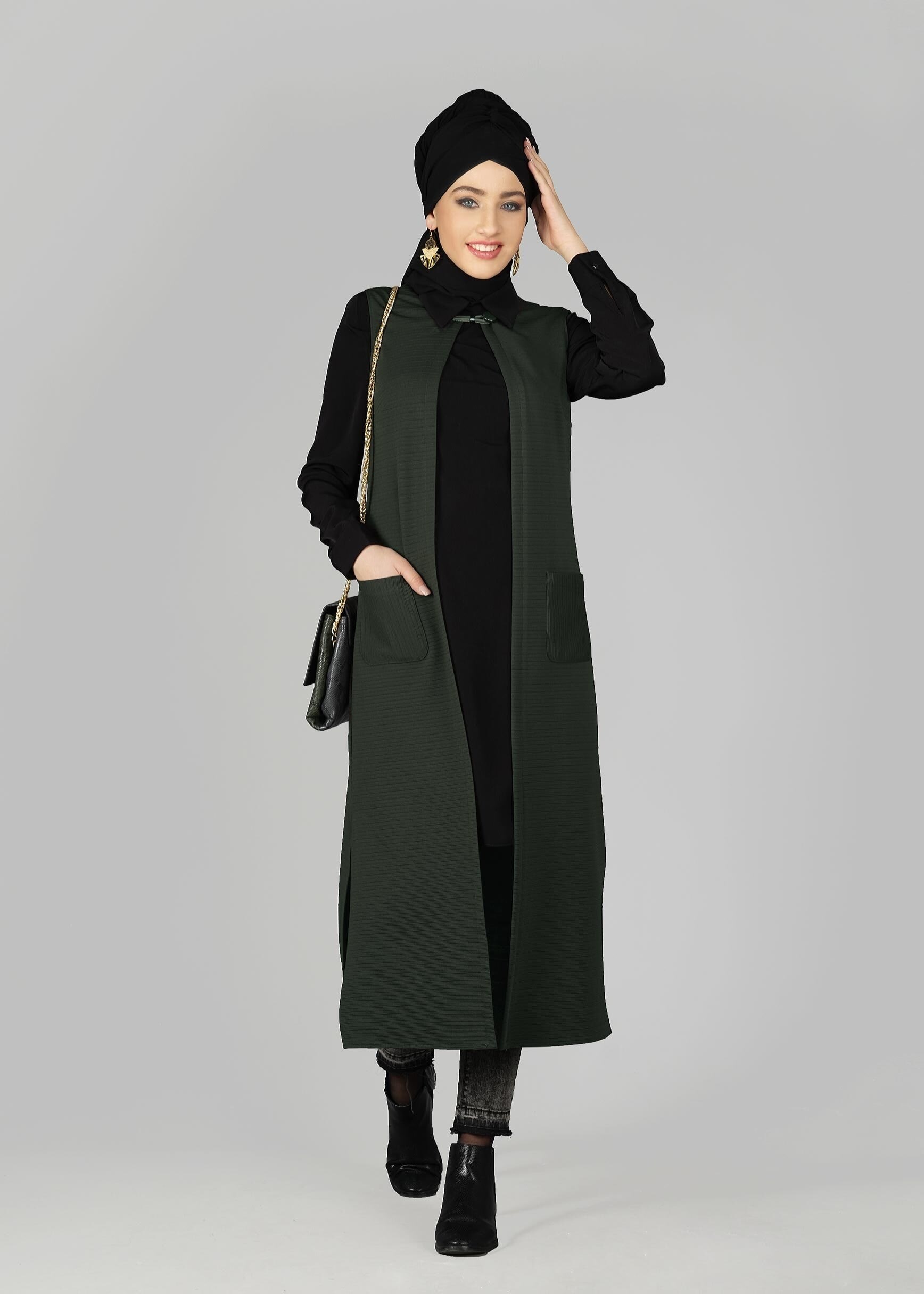 Tesettür giyim HAKİ 4710 YELEK