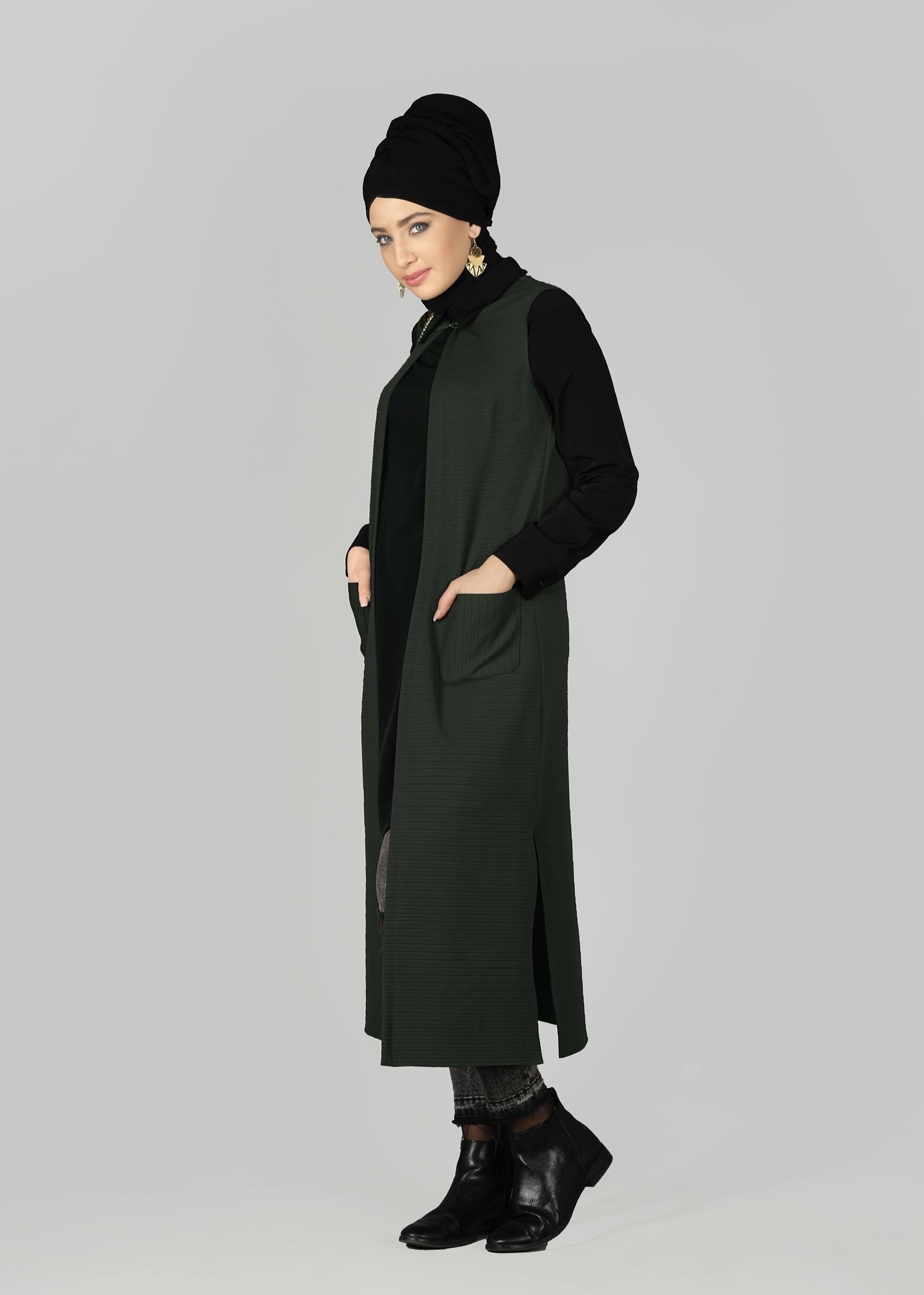 Tesettür giyim HAKİ 4710 YELEK