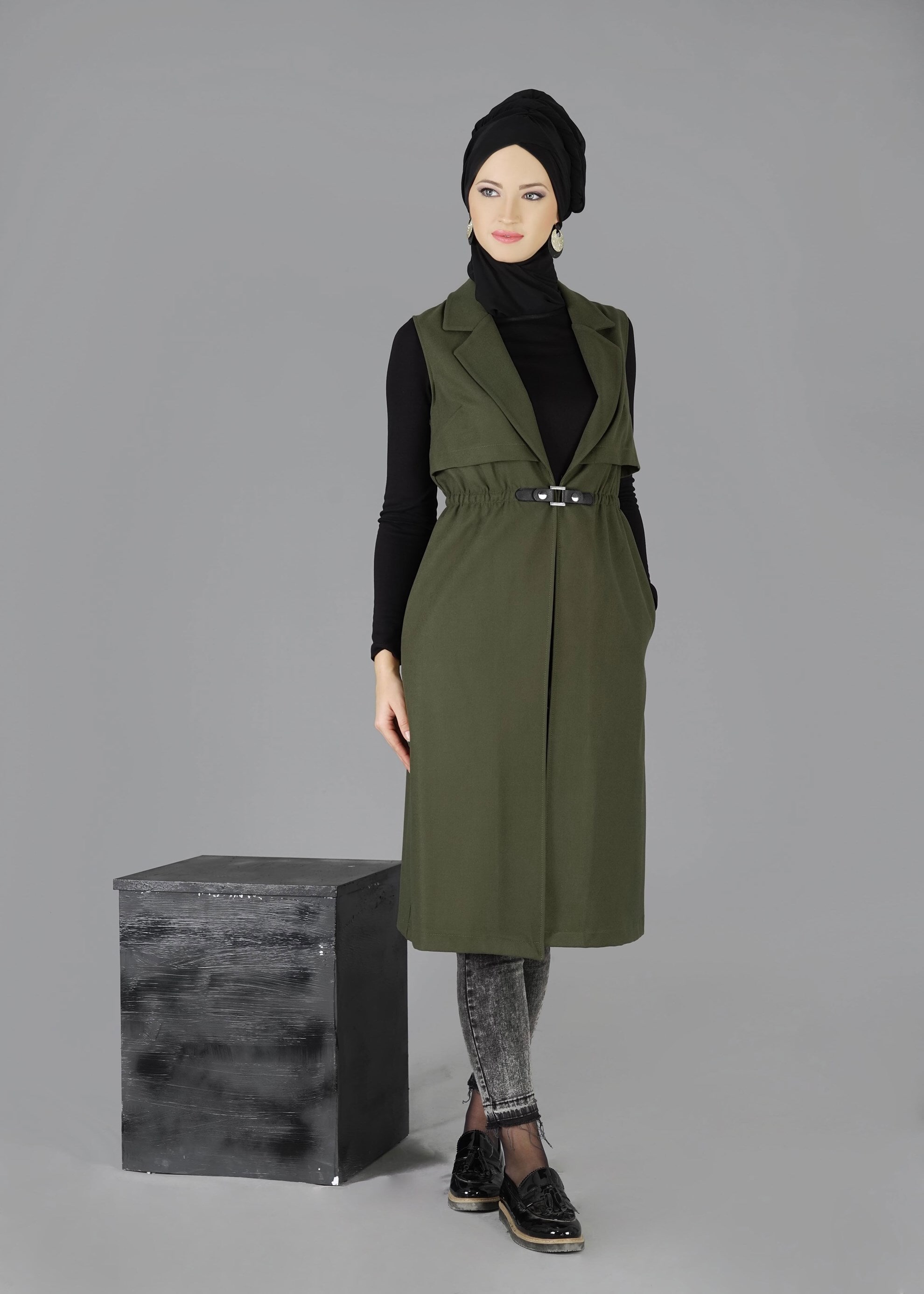 Tesettür giyim HAKİ 4755 YELEK