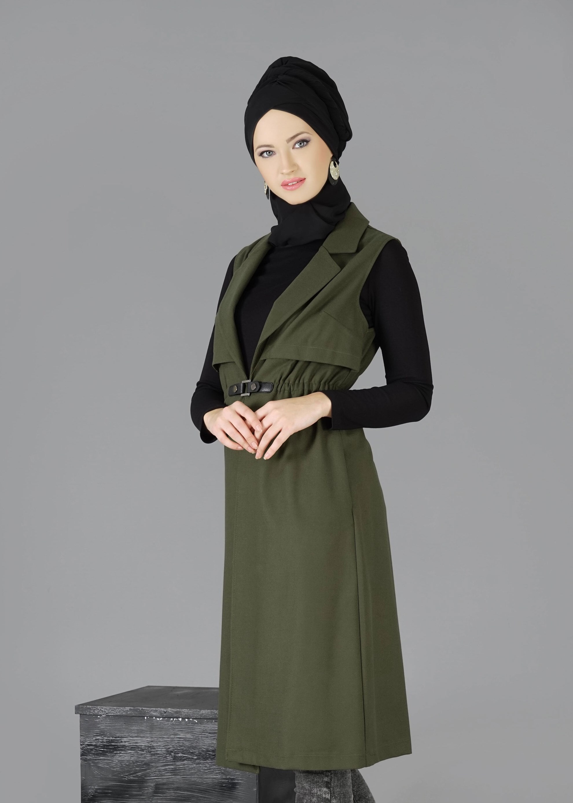 Tesettür giyim HAKİ 4755 YELEK