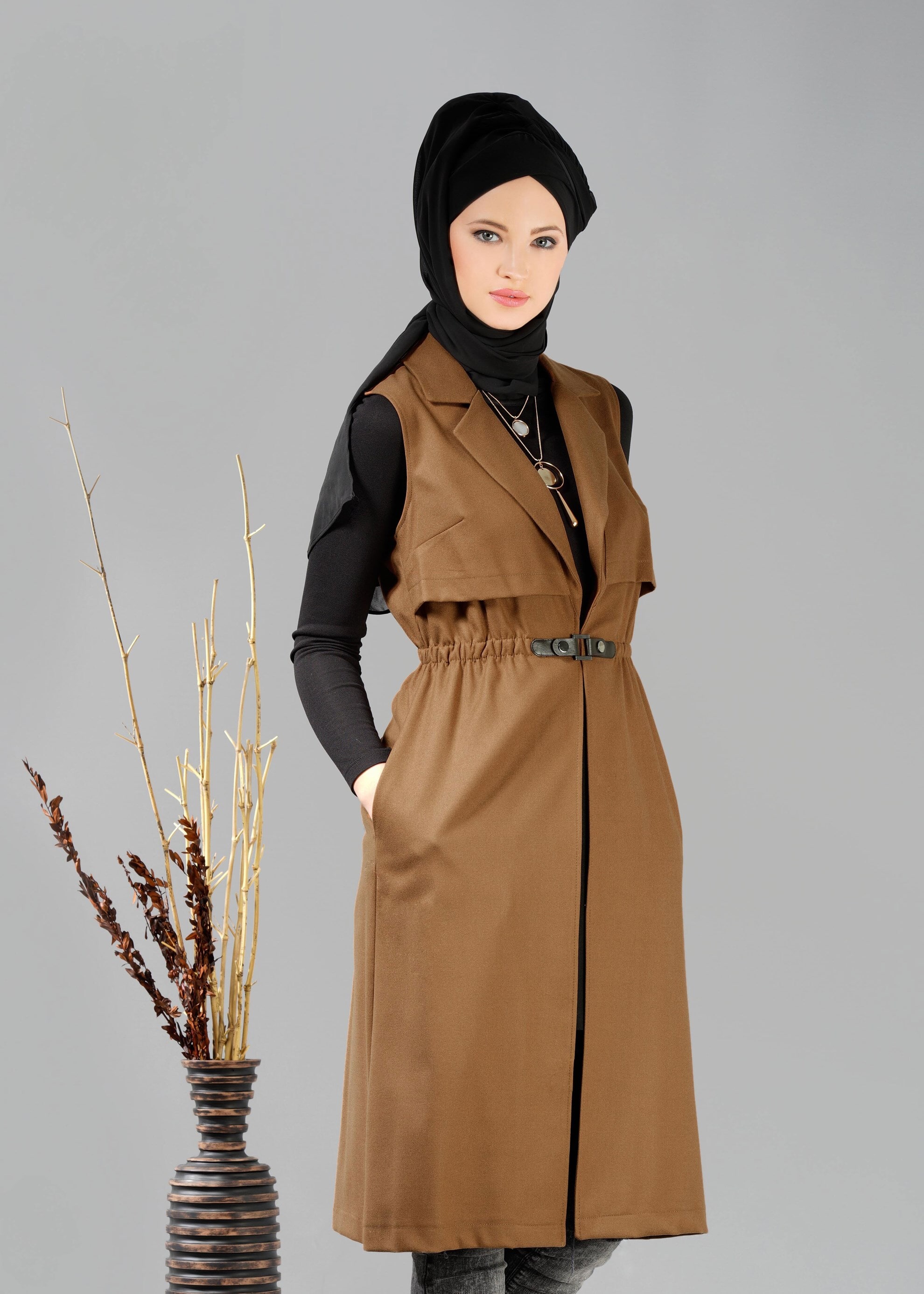 Tesettür giyim KAHVE 4755 YELEK
