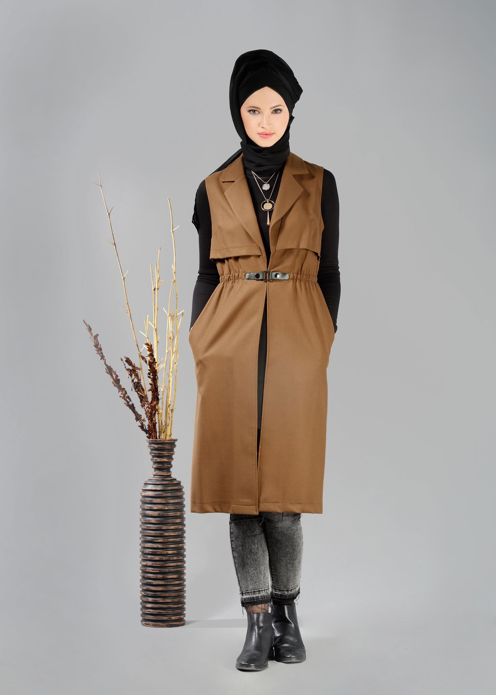 Tesettür giyim KAHVE 4755 YELEK