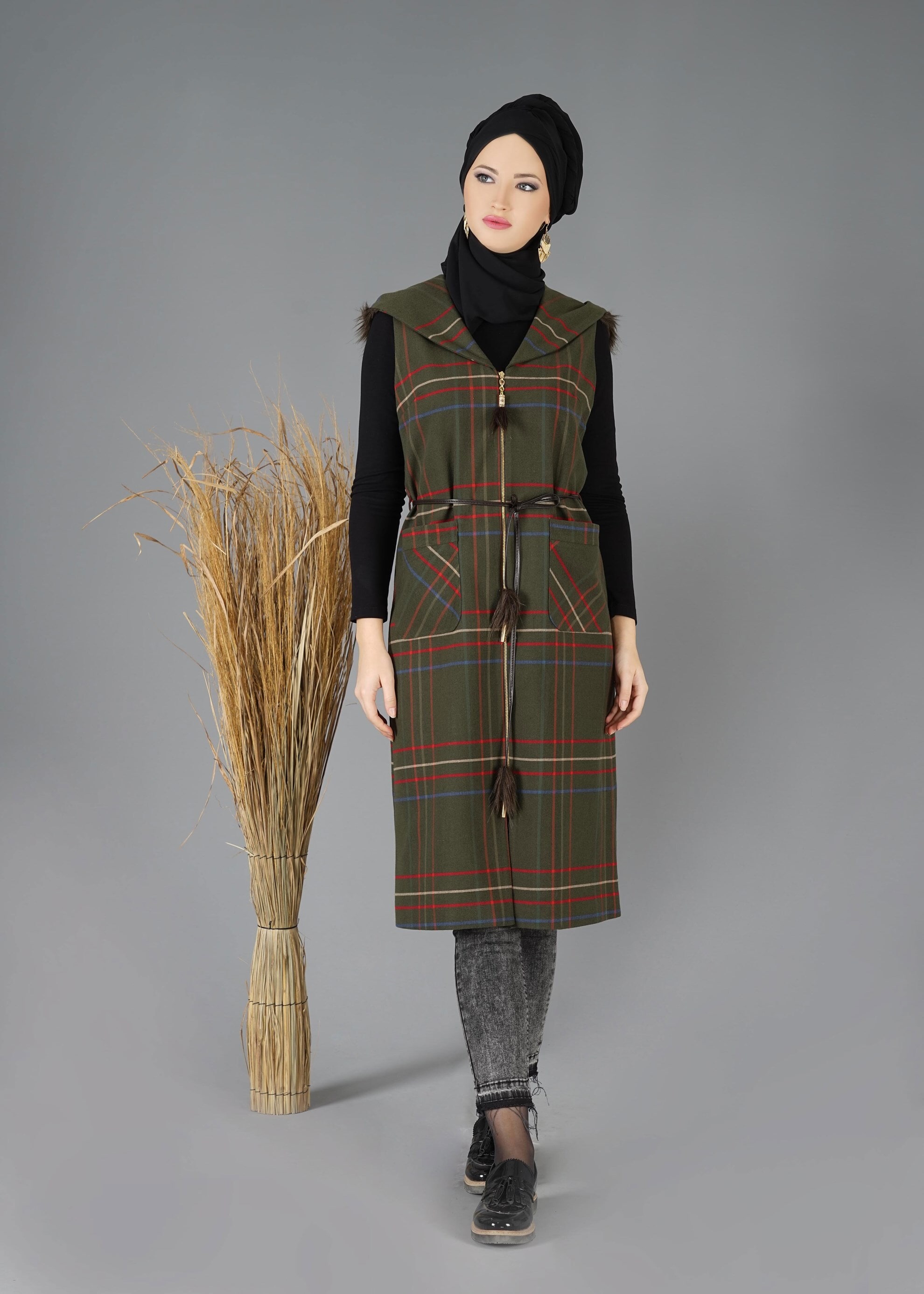 Tesettür giyim HAKİ 4765 YELEK