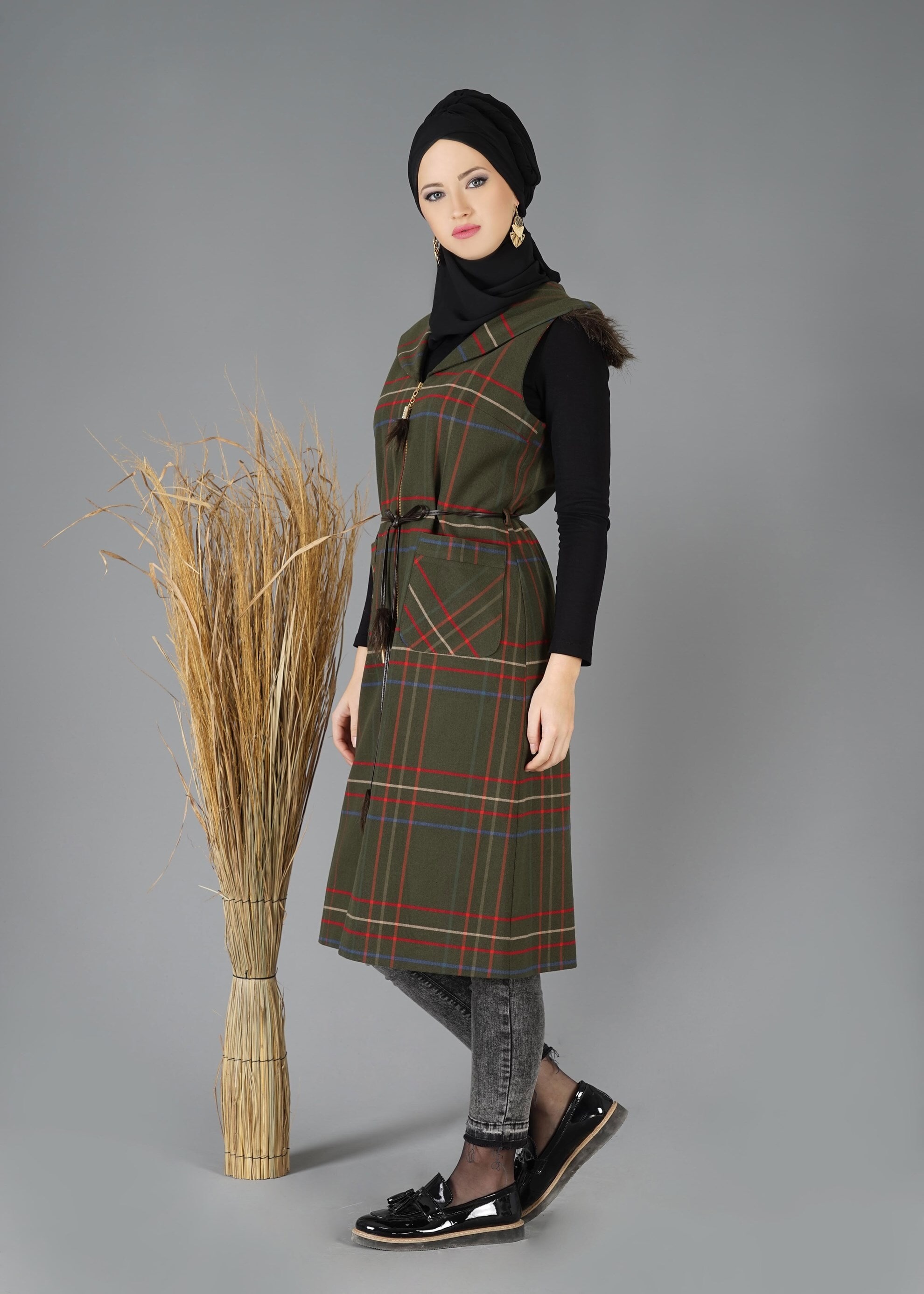 Tesettür giyim HAKİ 4765 YELEK