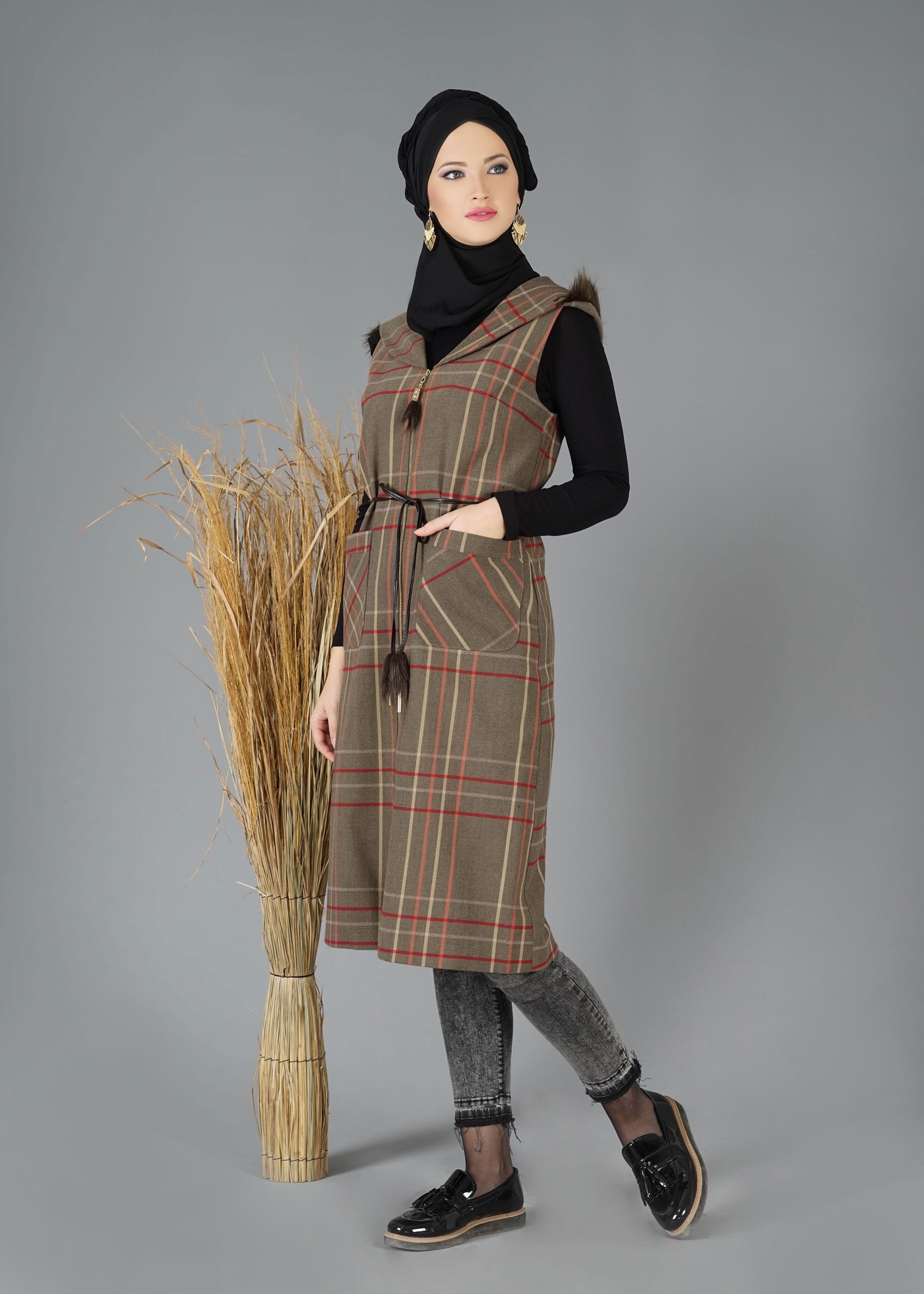 Tesettür giyim VİZON 4765 YELEK