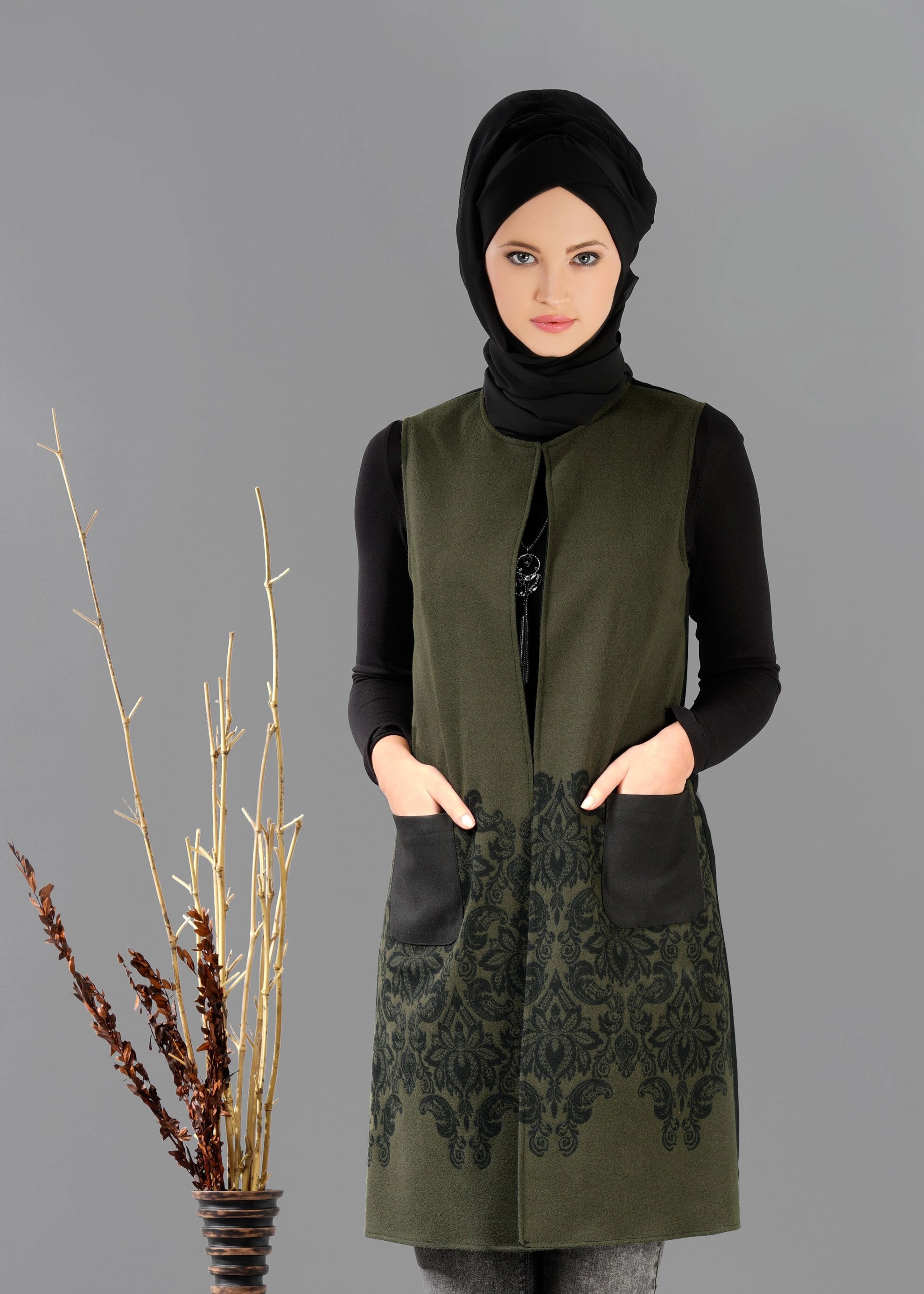 Tesettür giyim HAKİ 4786 YELEK