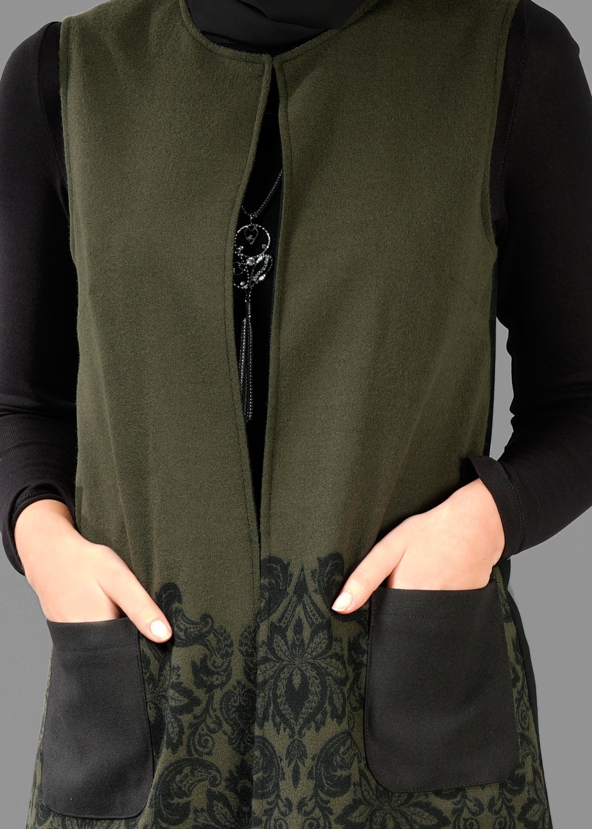 Tesettür giyim HAKİ 4786 YELEK