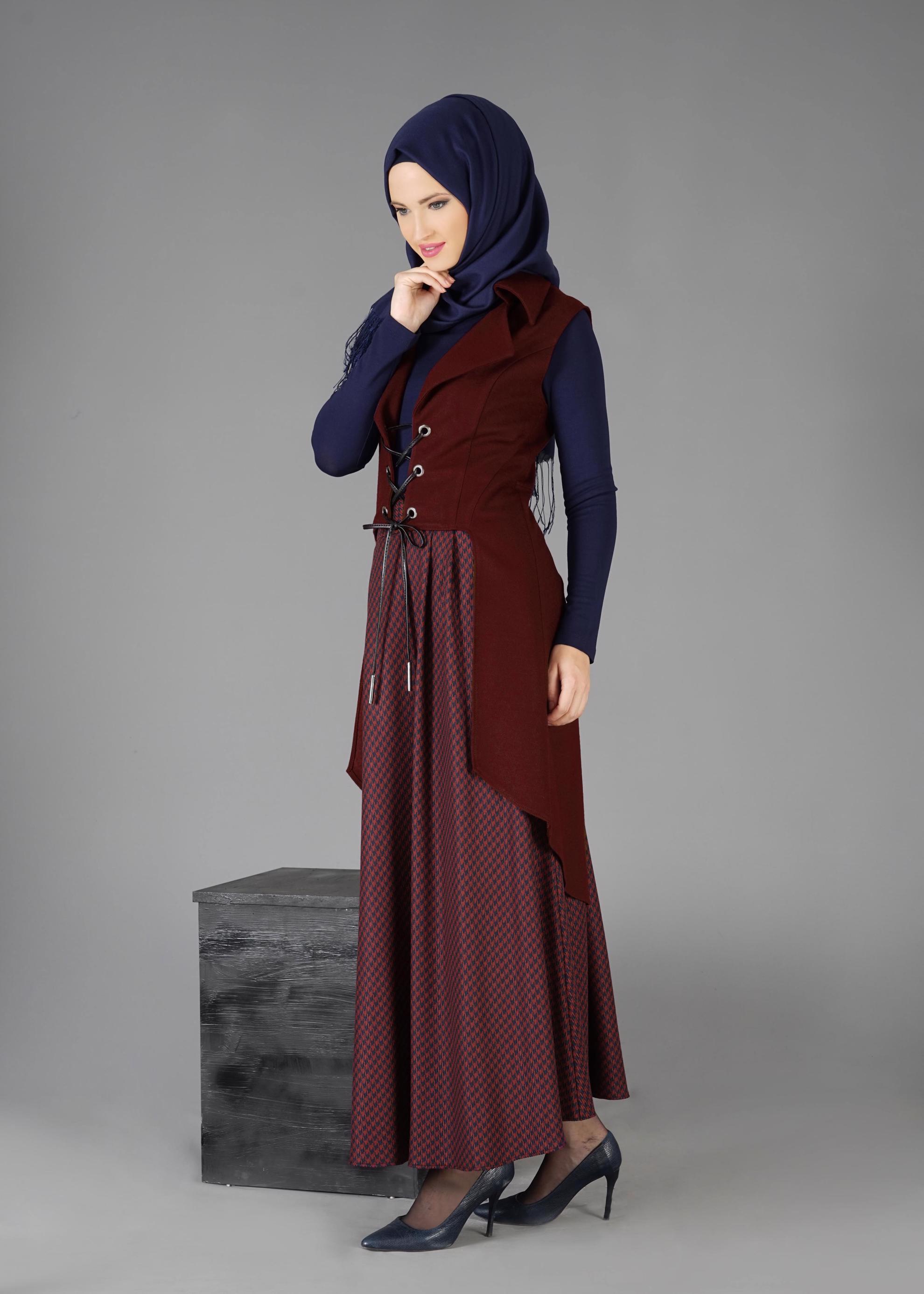 Tesettür giyim BORDO 4792 YELEK