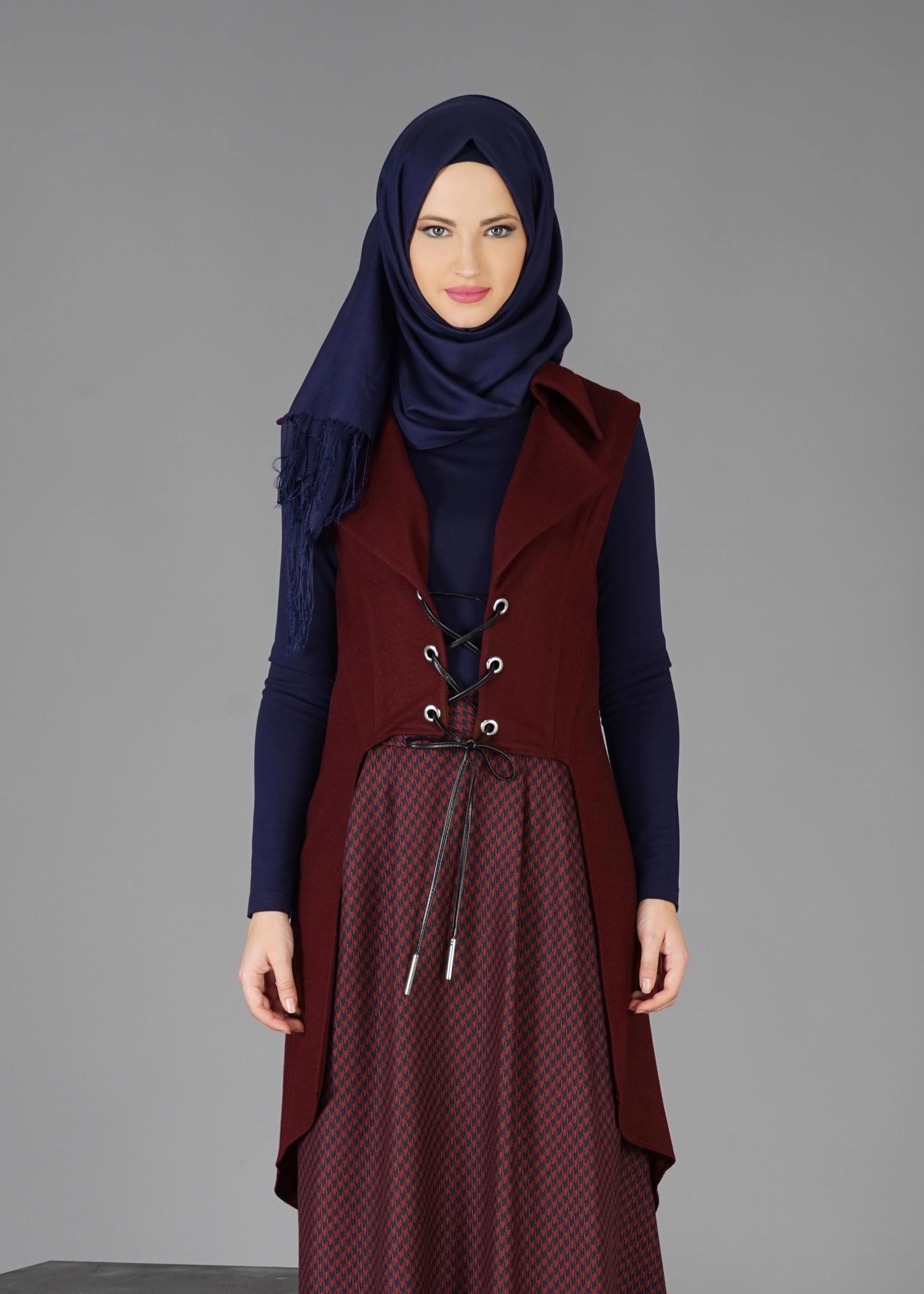 Tesettür giyim BORDO 4792 YELEK