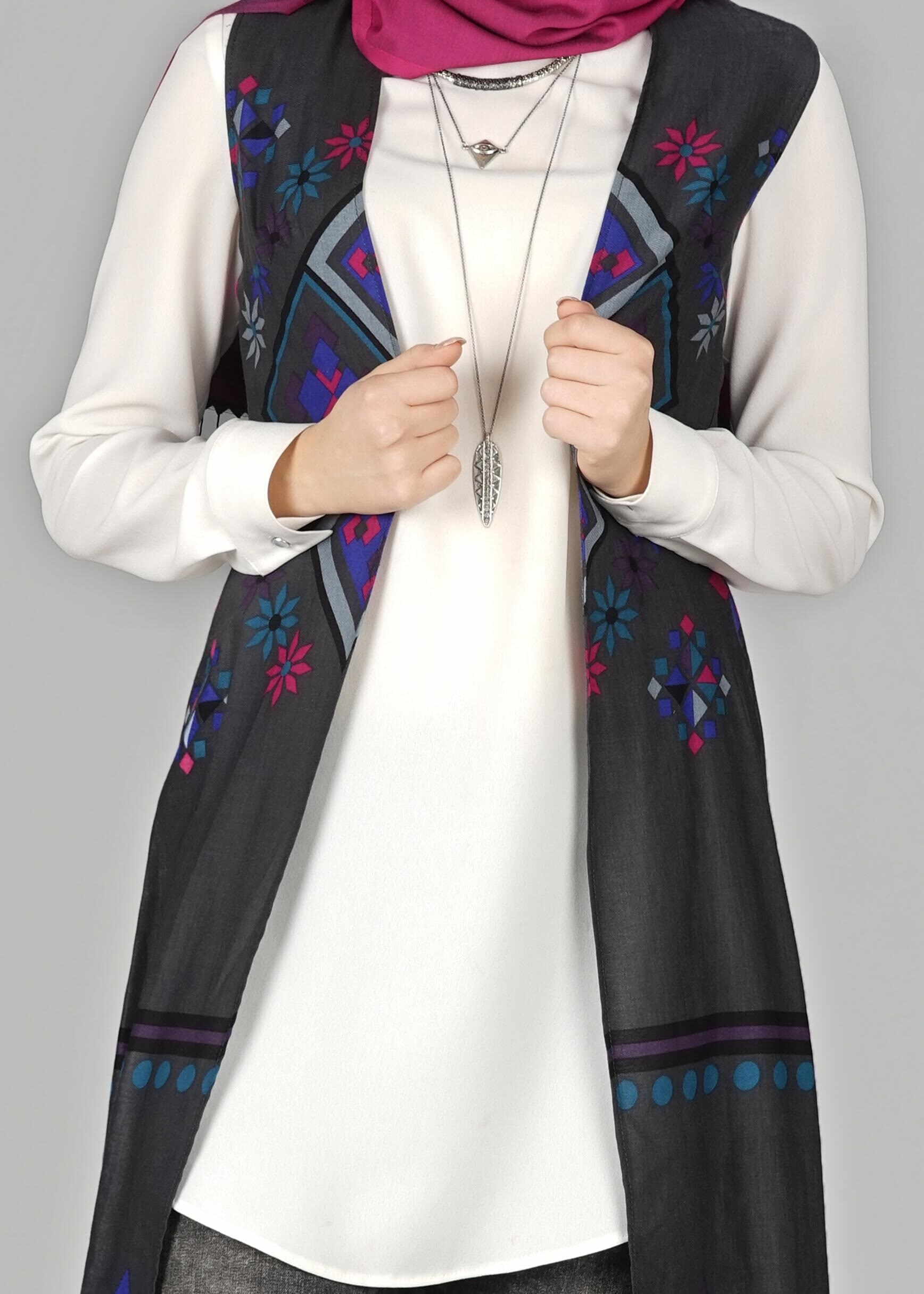 Tesettür giyim GRİ 4901 YELEK