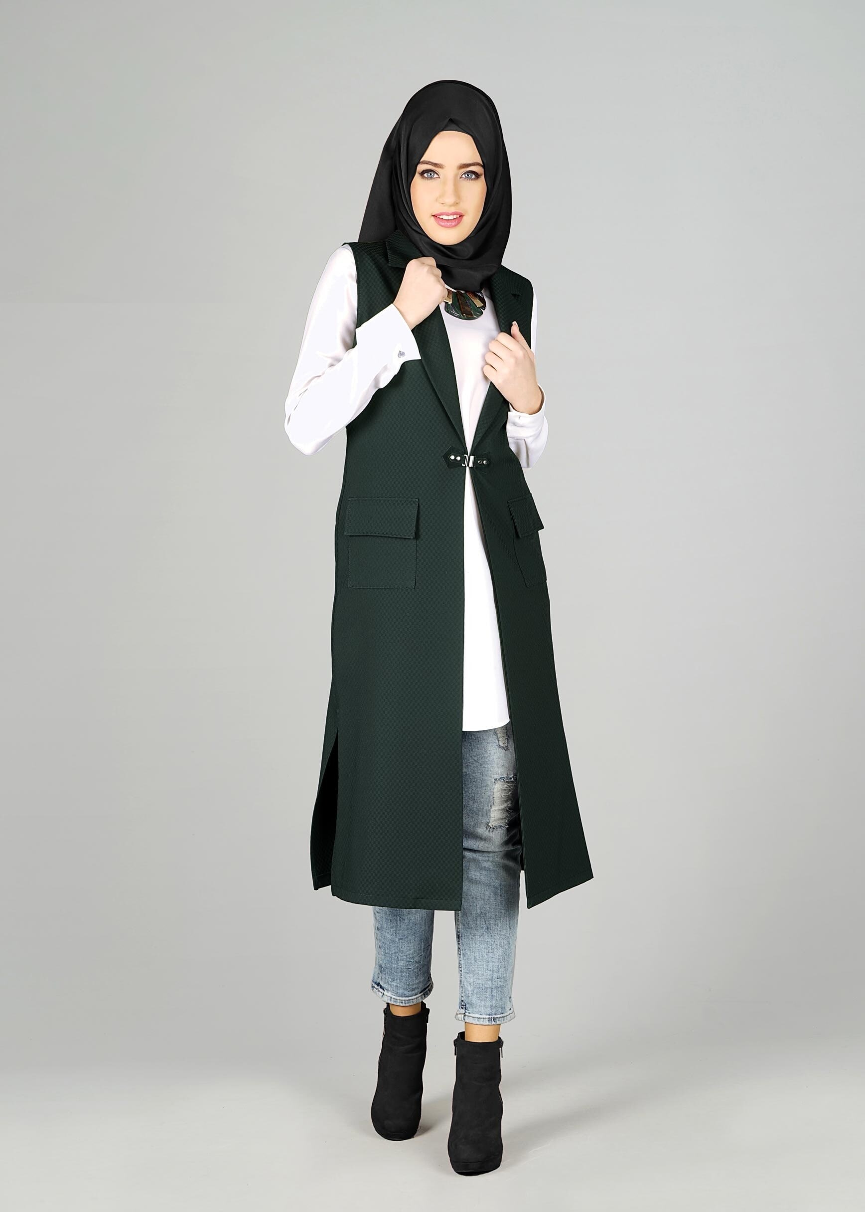 Tesettür giyim YEŞİL 4956 YELEK
