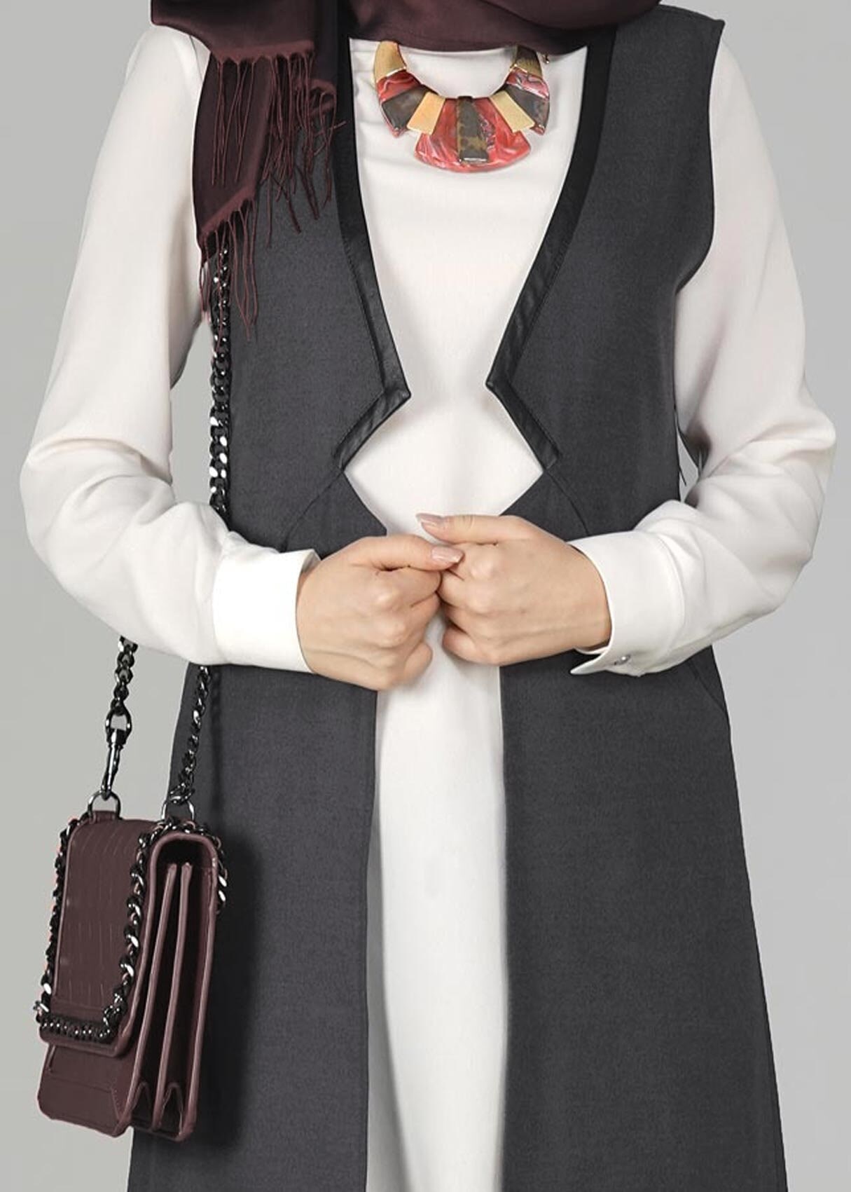 Tesettür giyim GRİ 4974 YELEK