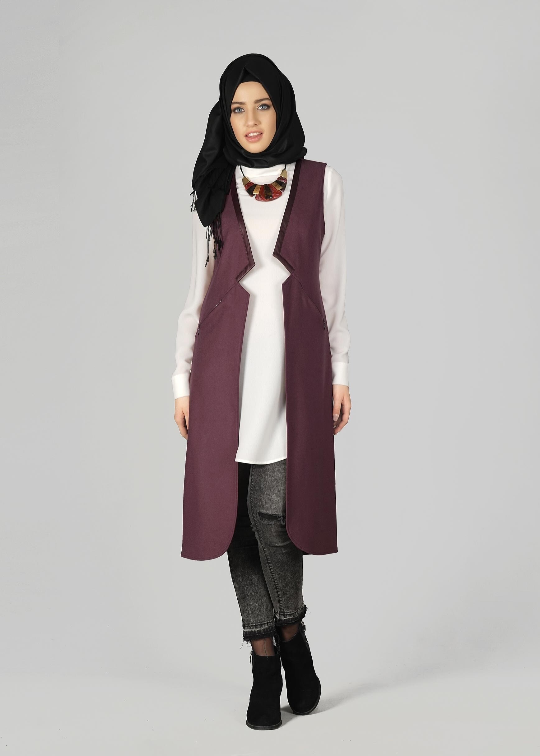 Tesettür giyim BORDO 4974 YELEK