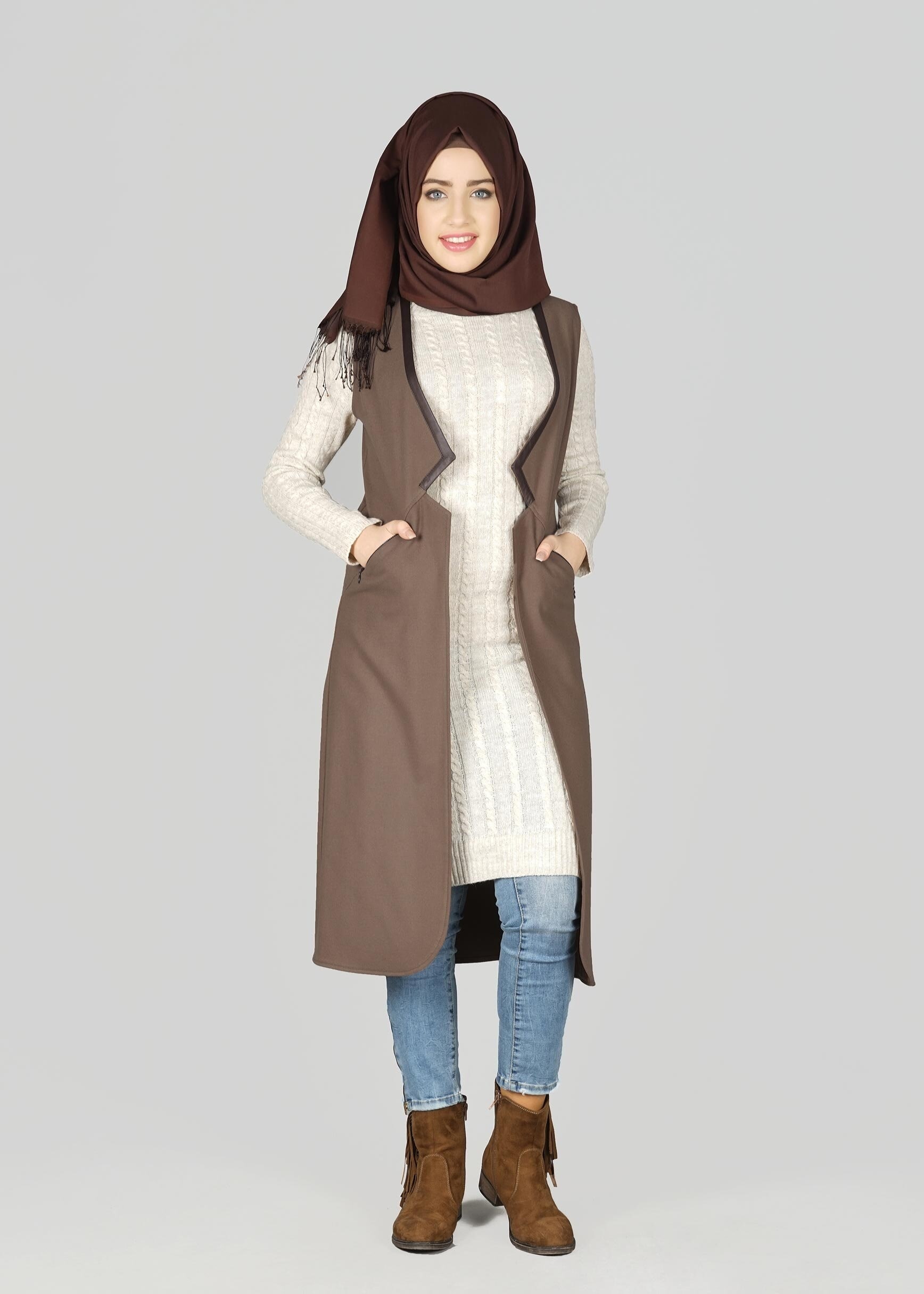 Tesettür giyim KAHVE 4974 YELEK
