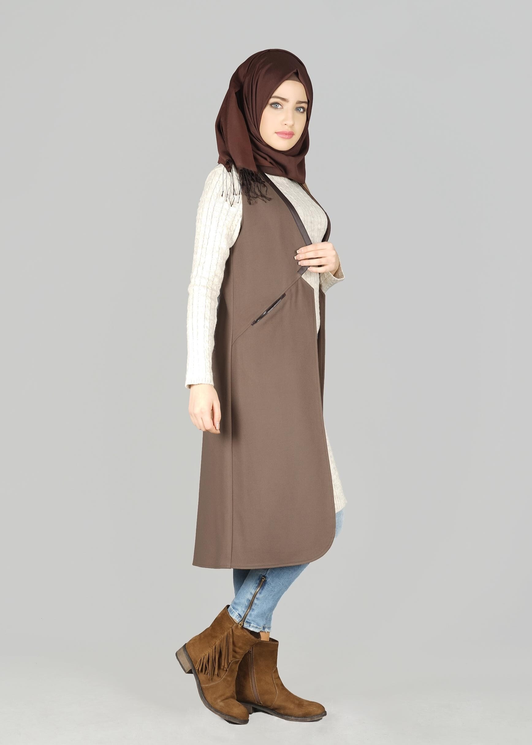 Tesettür giyim KAHVE 4974 YELEK