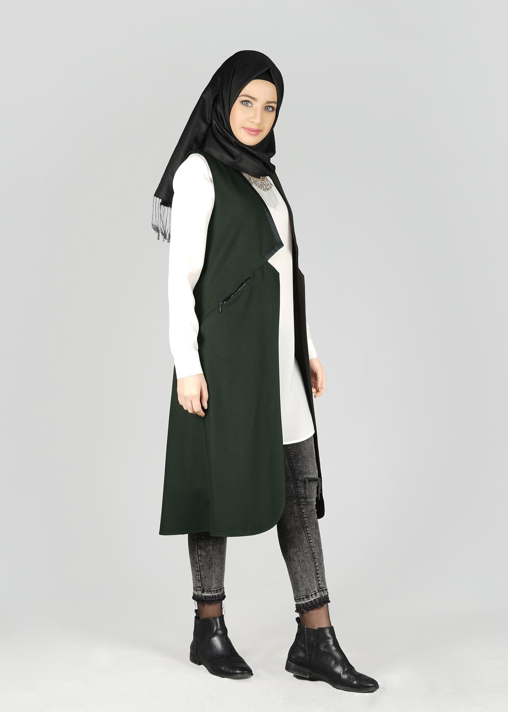Tesettür giyim HAKİ 4974 YELEK