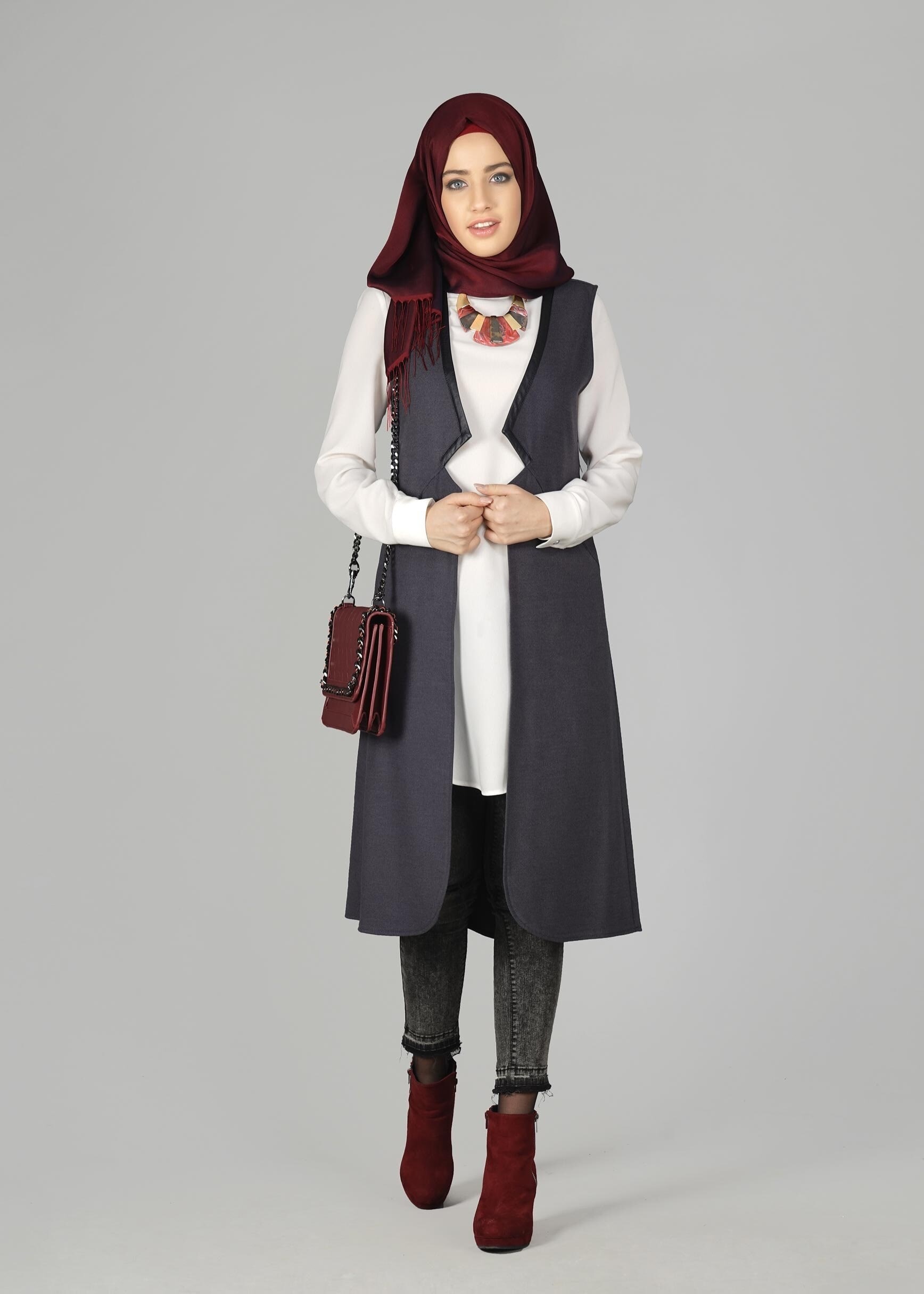 Tesettür giyim GRİ 4974 YELEK