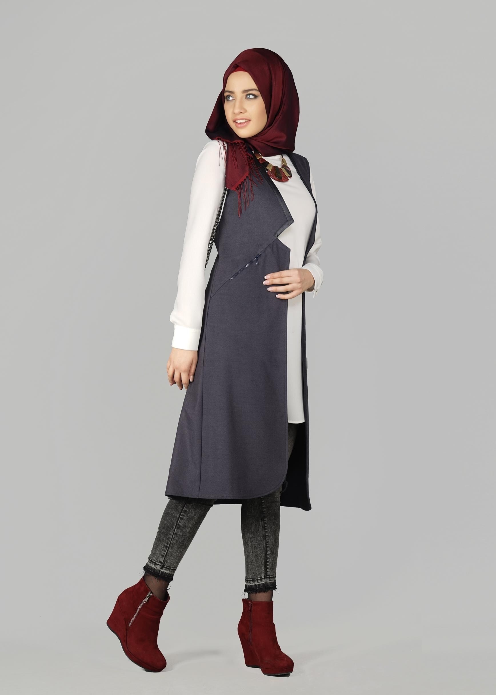 Tesettür giyim GRİ 4974 YELEK