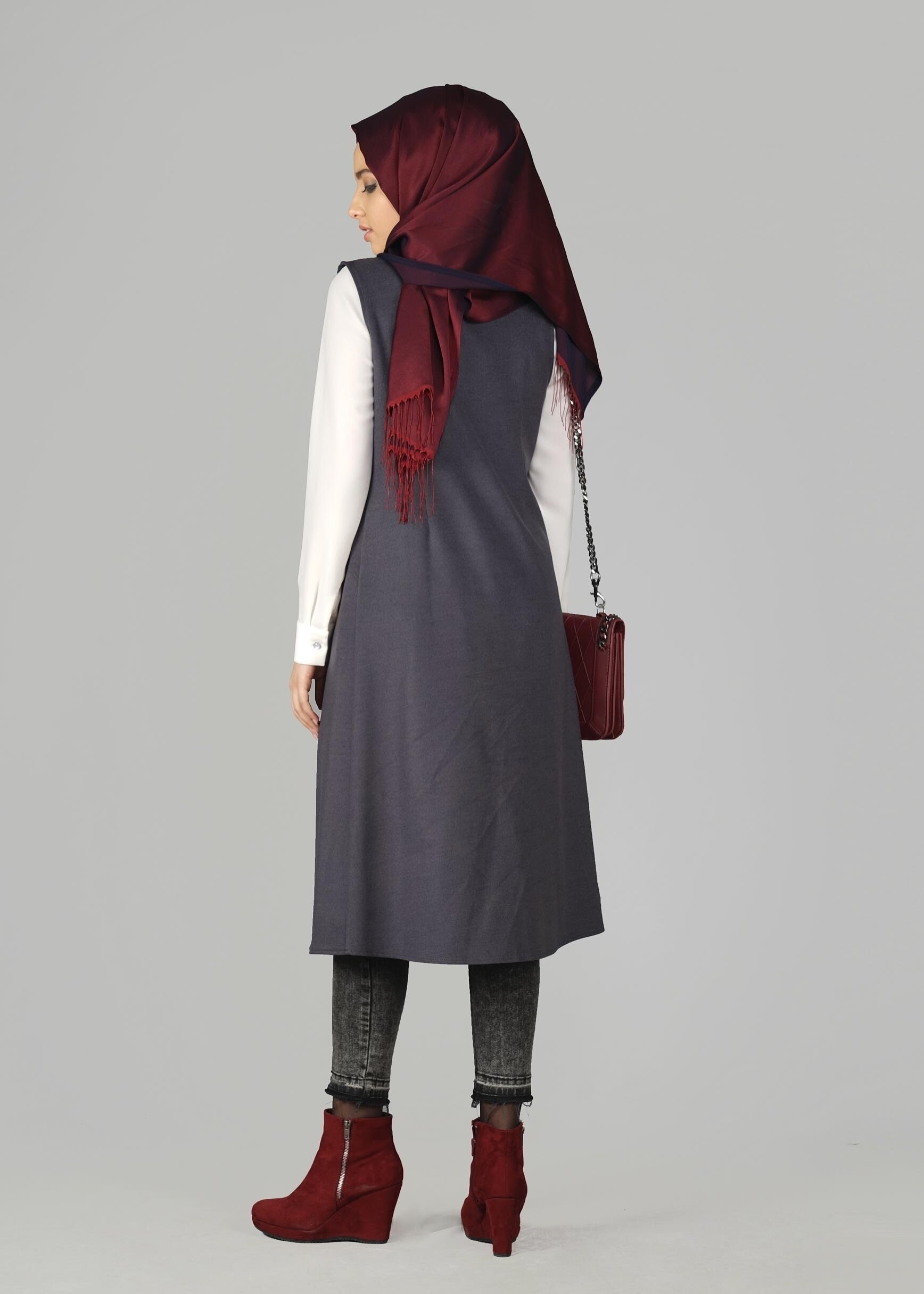 Tesettür giyim GRİ 4974 YELEK