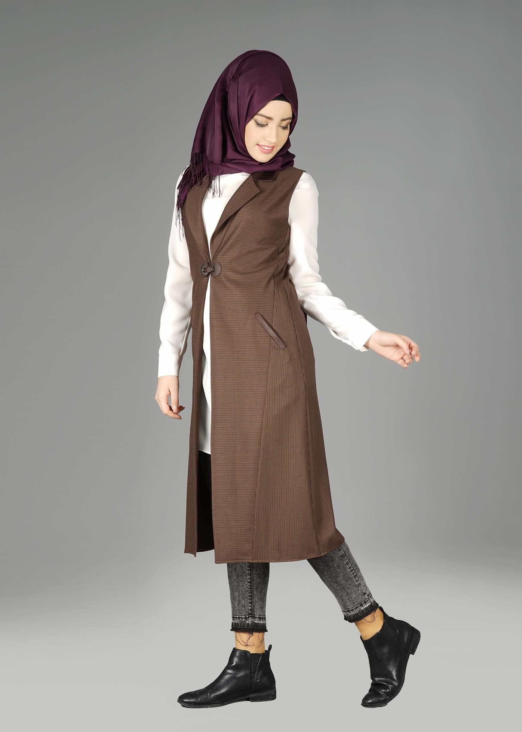 Tesettür giyim KAHVE 4989 YELEK